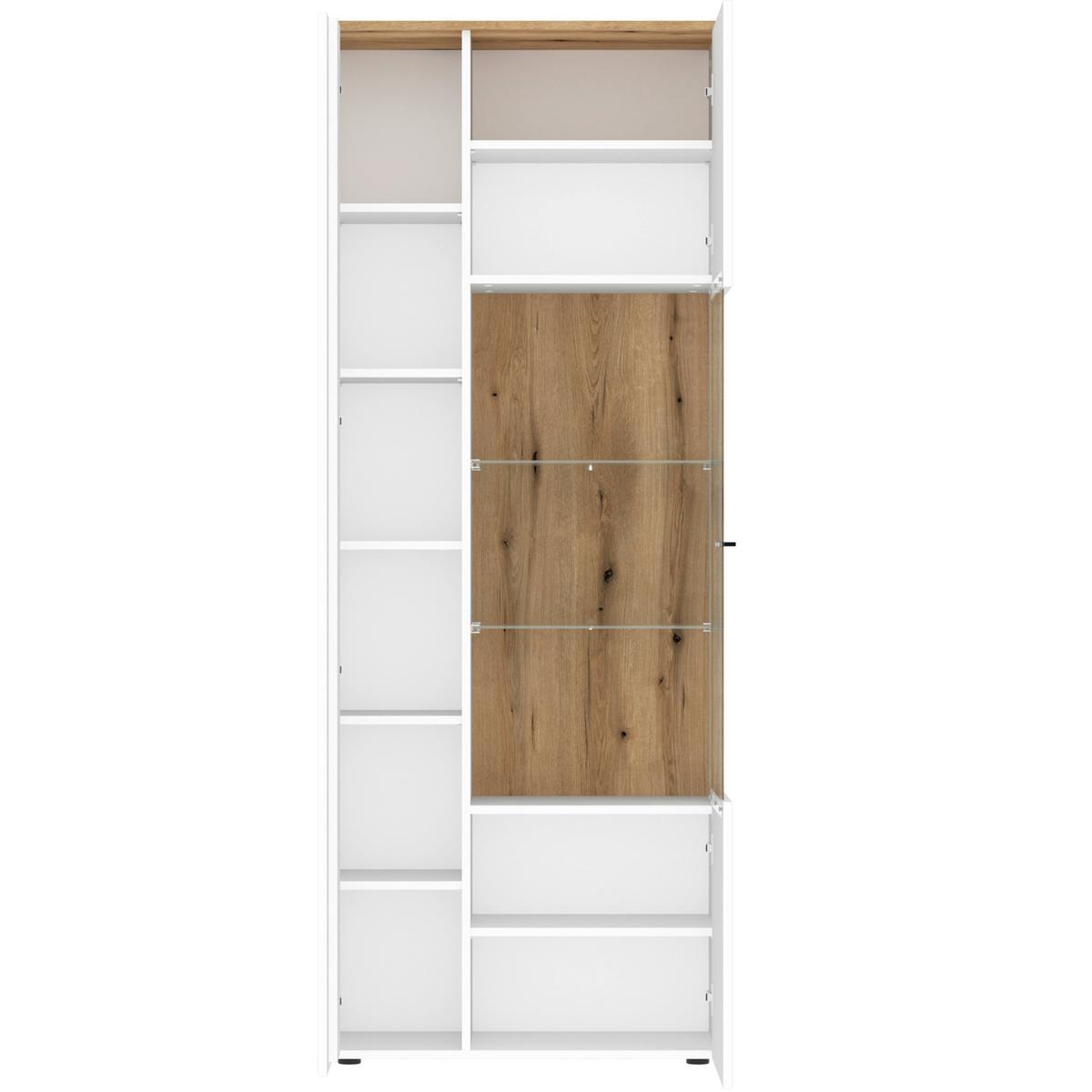 Vitrină DALANO - alb/culoare lemn stejar, Trend, sticlă/material pe bază de lemn (77,7/201,8/37,2cm) - Modern Living