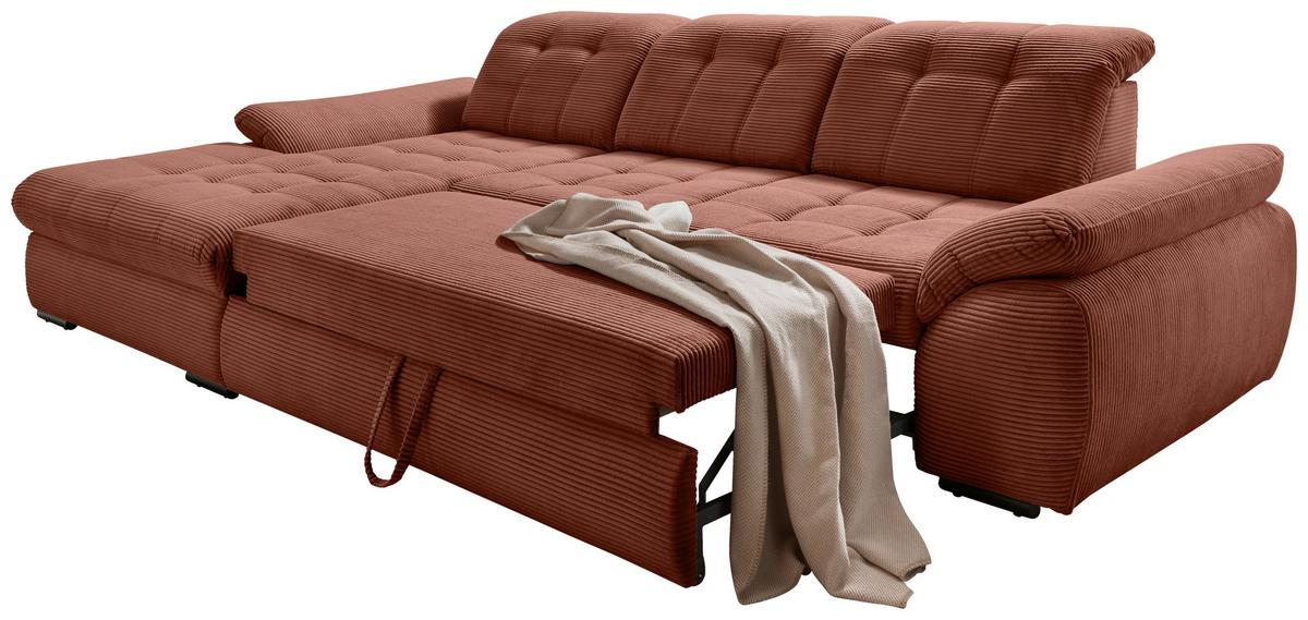 Ecksofa mit Bettkasten Rigatti ca. 184x314 cm Koralle - Koralle/Schwarz, MODERN, Textil/Metall (184/314cm) - Livetastic