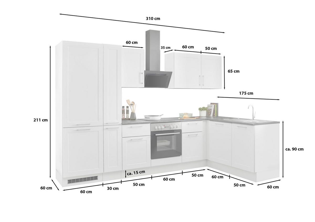 Eckküche Marseille mit Geräten ca. 310x175 cm Weiß - Chromfarben/Anthrazit, Design, Holzwerkstoff/Metall (310/175cm) - P & B
