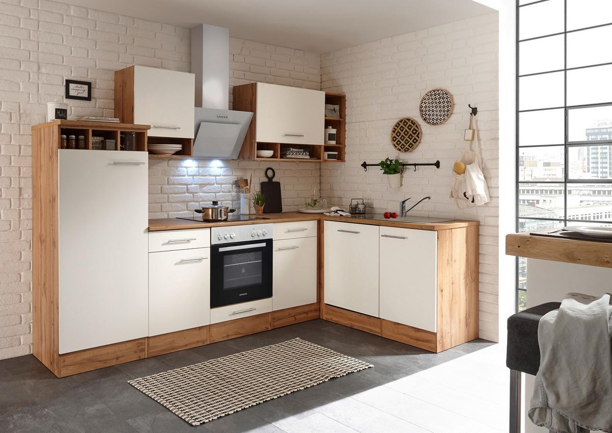 Eckküche Hilde ohne Geräte ca. 280x172 cm Weiß, Wildeiche - Wildeiche/Weiß, Basics, Holzwerkstoff/Metall (280/172cm) - Respekta