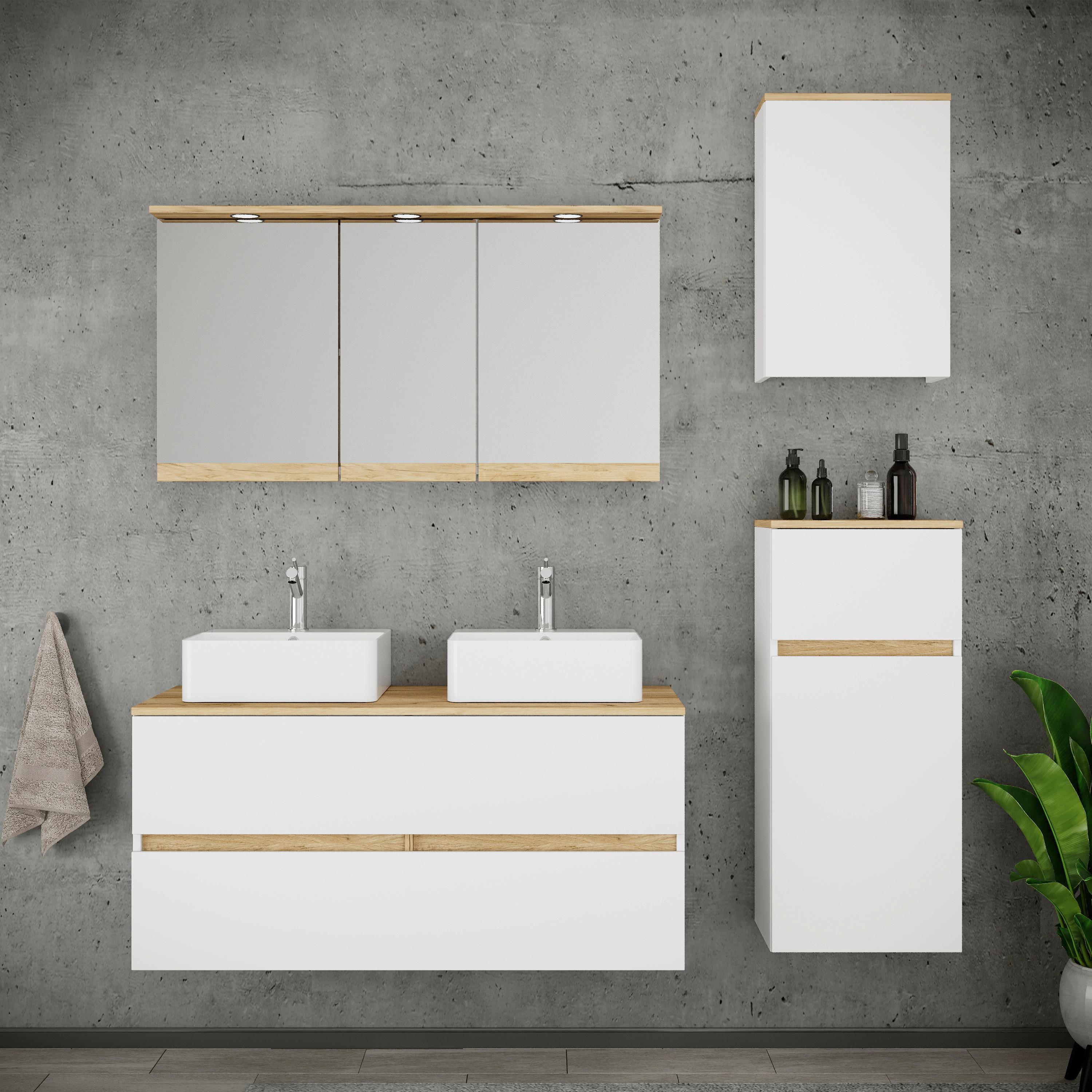 Badezimmer Cosila - Honigeiche/Weiss, Trend, Keramik/Holzwerkstoff (151cm) - MID.YOU