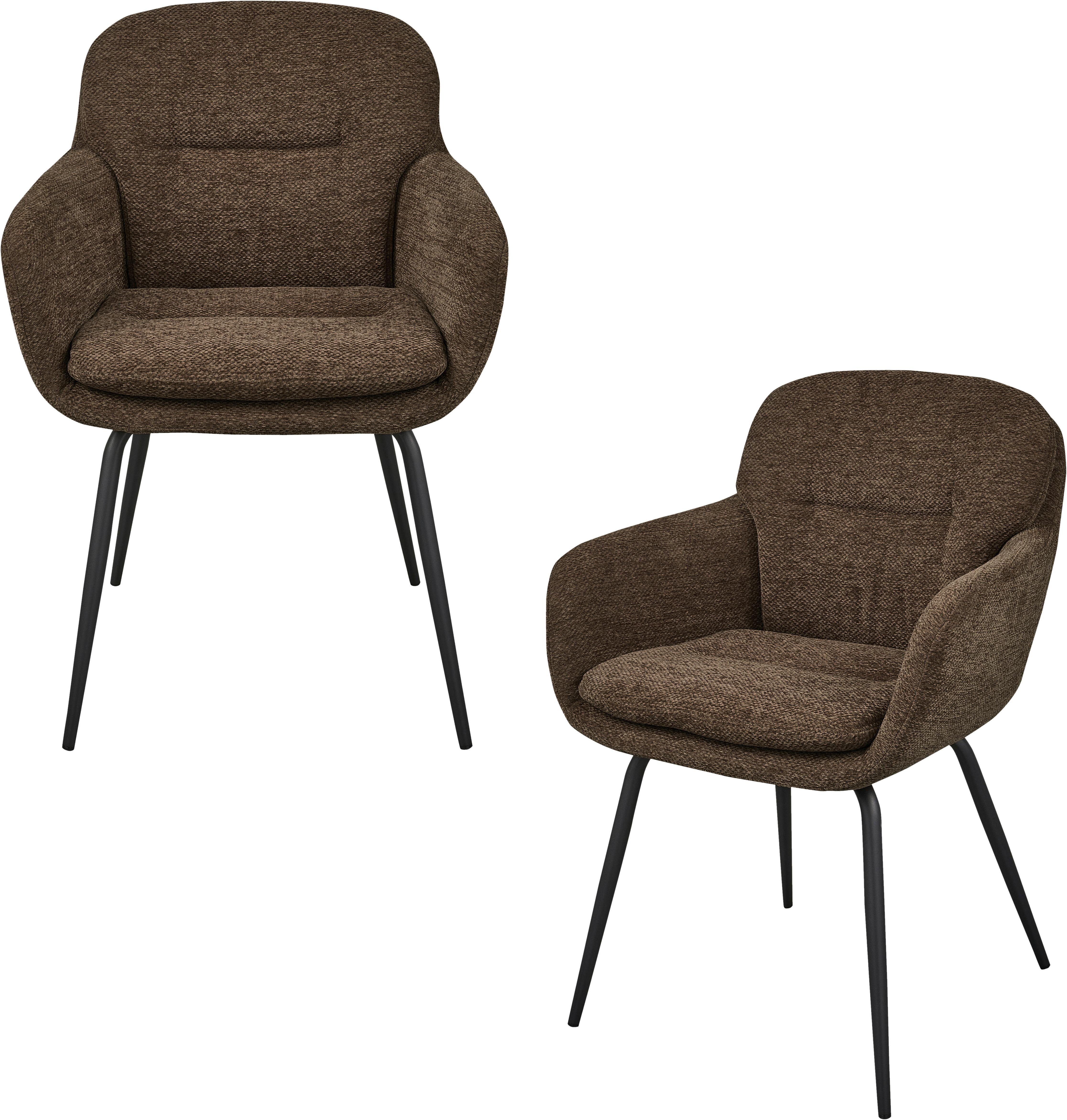 ARMLEHNSTUHL-SET Runa Braun B: 57cm - Schwarz/Braun, MODERN, Textil/Metall (57/82/59cm) - Livetastic