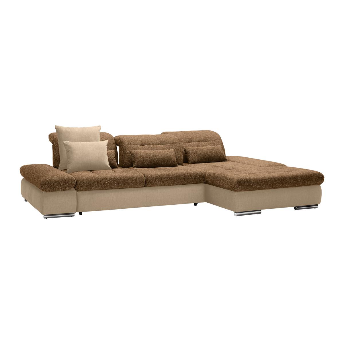 Wohnlandschaft Sanfino Taupe/Cognac - Taupe/Chromfarben, KONVENTIONELL, Holz/Textil (305/79-96/199cm) - Premium Living
