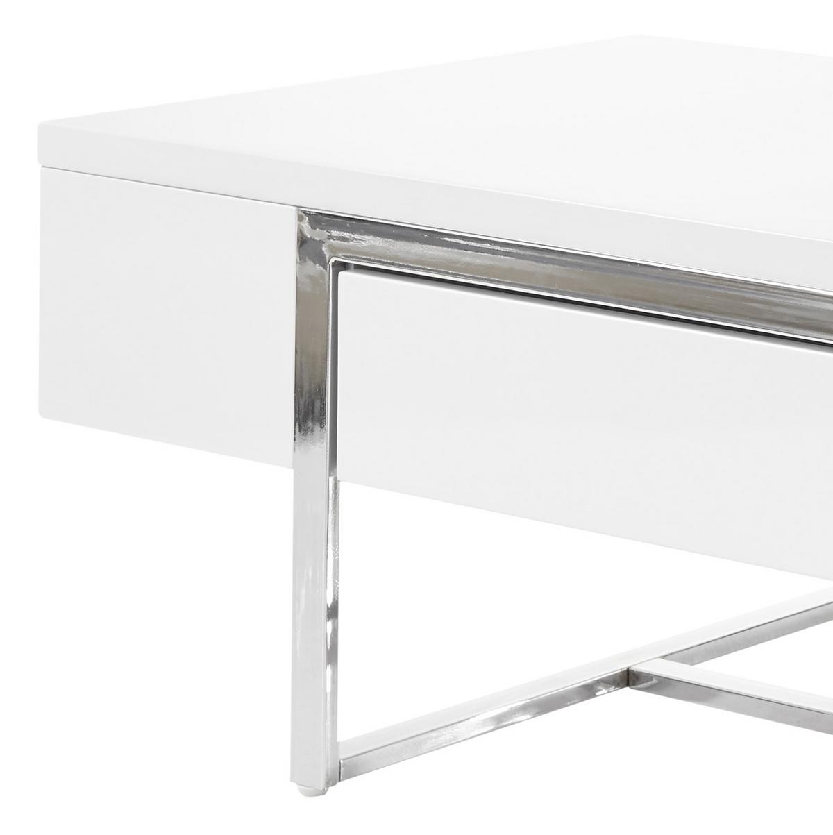 STOLIK KAWOWY HAMPTON - biały/kolor chromowy, Design, materiał drewnopochodny/metal (110/60/40cm) - MID.YOU