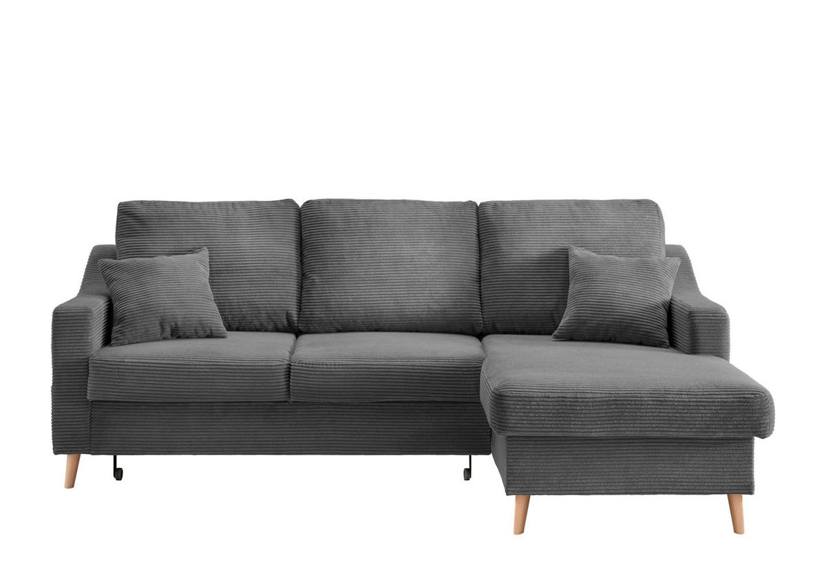 Ecksofa VALENTINA Cord ca. 228x150 cm Grau - Naturfarben/Grau, Design, Holz/Textil (228/150cm) - P & B