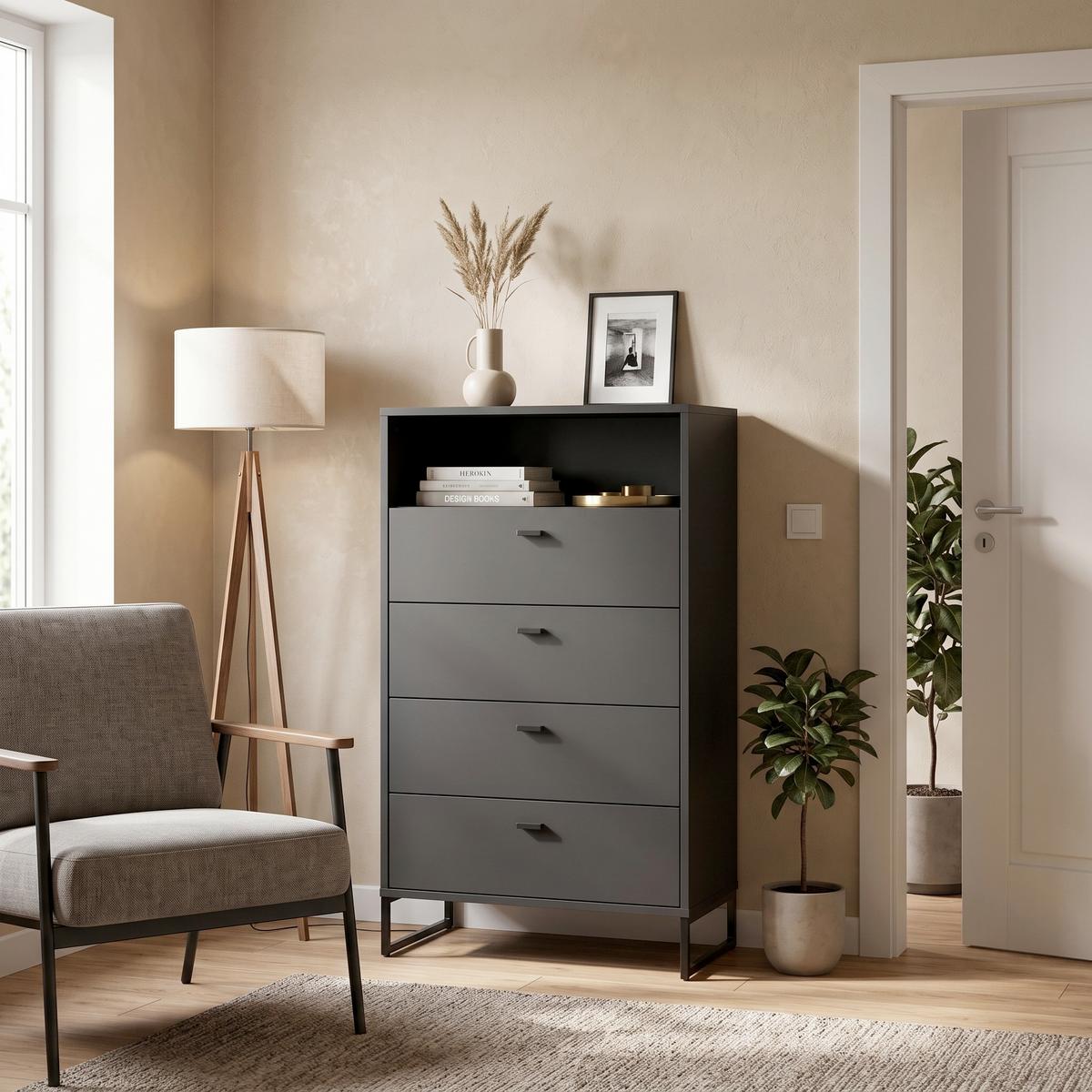 Highboard Janne ca.60,2x103,9x33,1cm Schwarz - Schwarz, LIFESTYLE, Holzwerkstoff/Metall (60,2/103,9/33,1cm) - MID.YOU