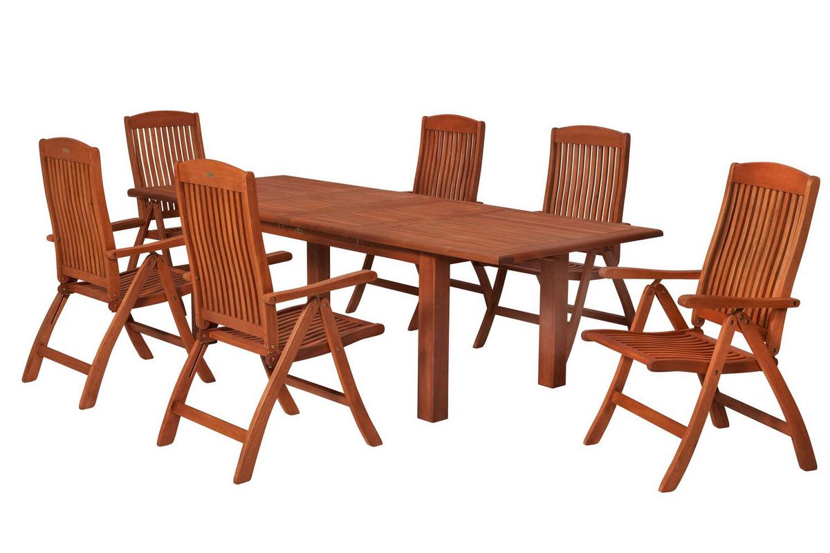 Gartentischgruppe Maracaibo 7-tlg. - Eukalyptusholzfarben, KONVENTIONELL, Holz - Gardenson