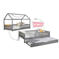 Ausziehbett Holz Duo ca. 100x200 cm Kiefer Hellgrau - Hellgrau/Naturfarben, MODERN, Holz/Textil (100/200cm) - MID.YOU