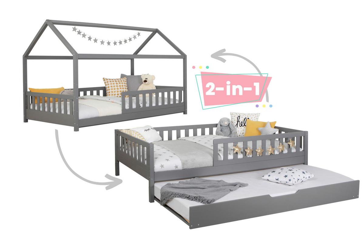 Ausziehbett Holz Duo ca. 100x200 cm Kiefer Hellgrau - Hellgrau/Naturfarben, MODERN, Holz/Textil (100/200cm) - MID.YOU