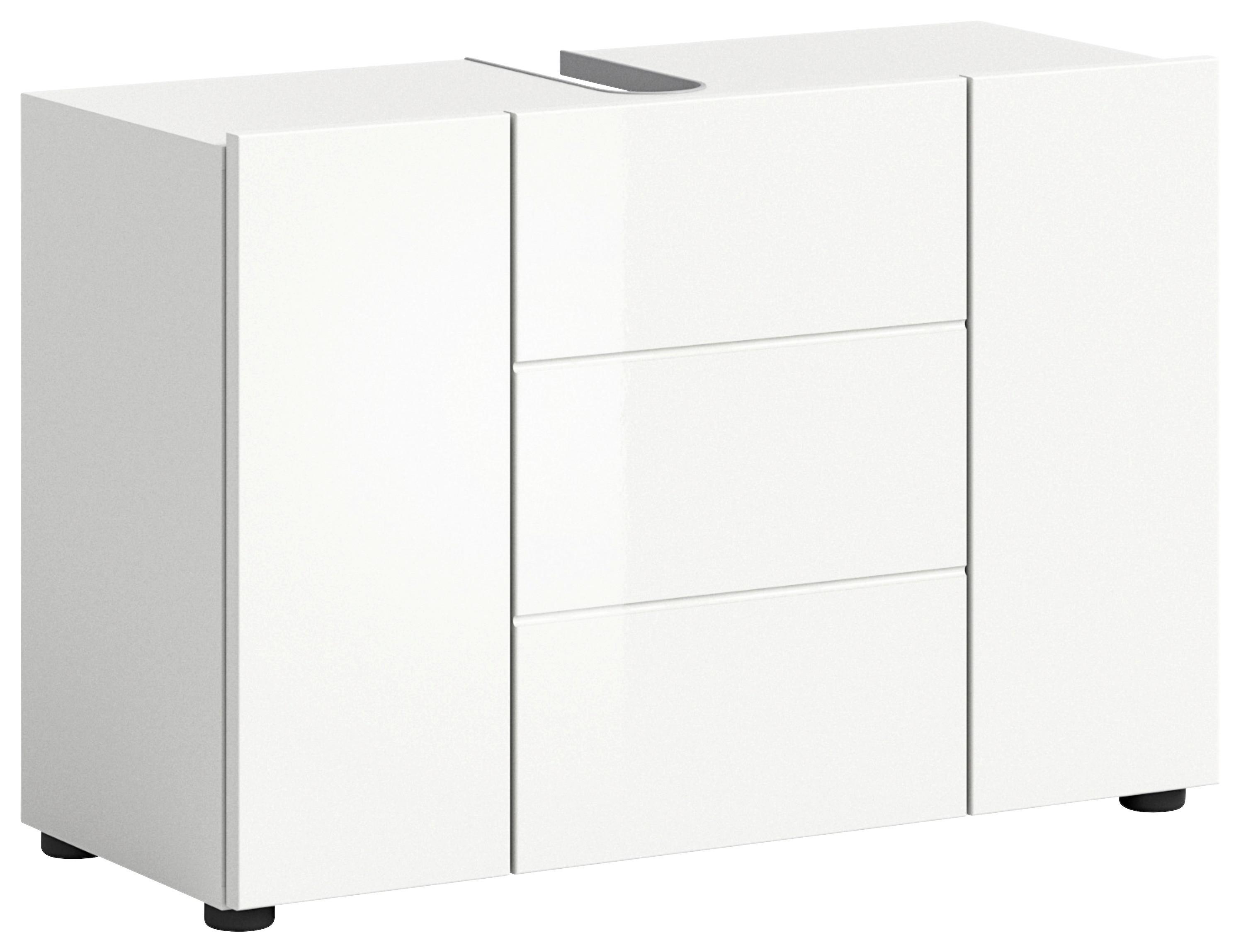 Waschbeckenunterschrank Vira ca. 82x56 cm Weiß - Weiß Hochglanz/Schwarz, MODERN, Holzwerkstoff/Kunststoff (82/56/34cm) - MID.YOU