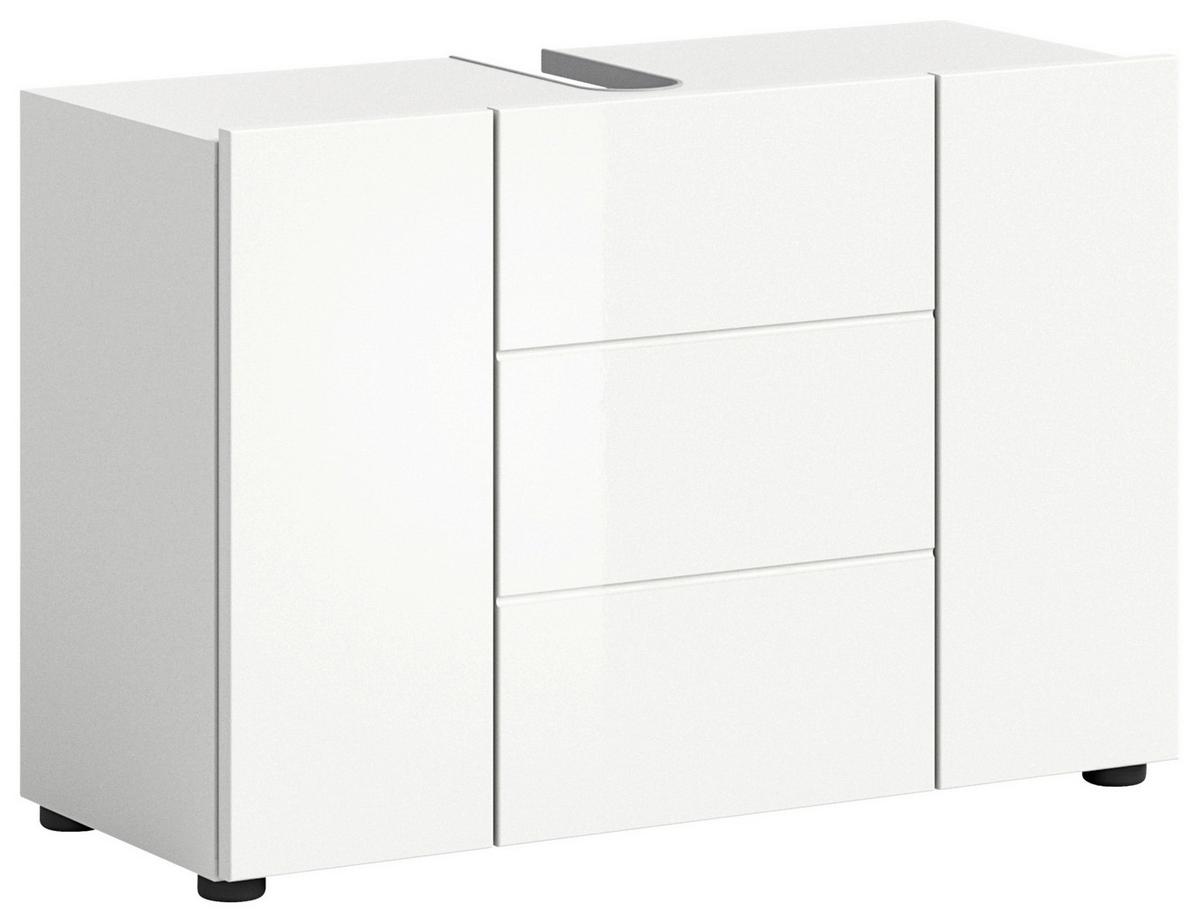 Waschbeckenunterschrank Vira ca. 82x56 cm Weiß - Weiß Hochglanz/Schwarz, MODERN, Holzwerkstoff/Kunststoff (82/56/34cm) - MID.YOU