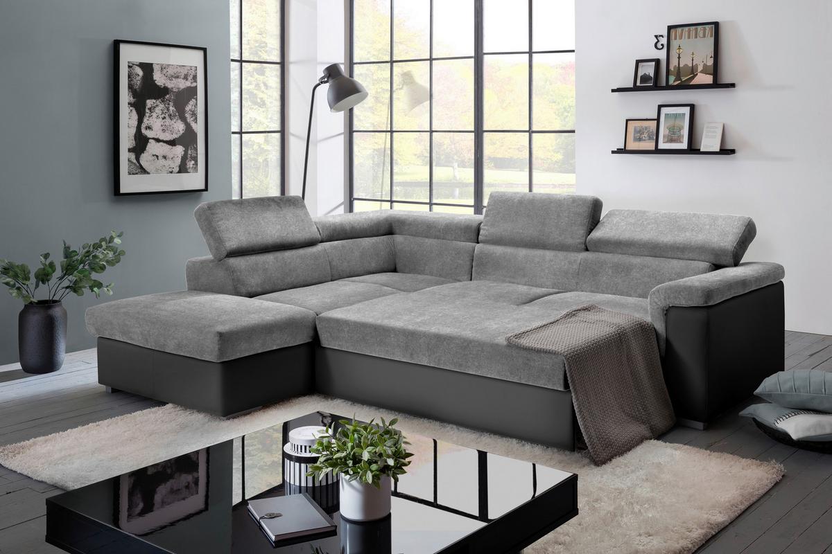 Wohnlandschaft Milla Grau/Schwarz ca. 252x217 cm - Schwarz/Grau, Basics, Holz/Textil (217/252cm) - MID.YOU