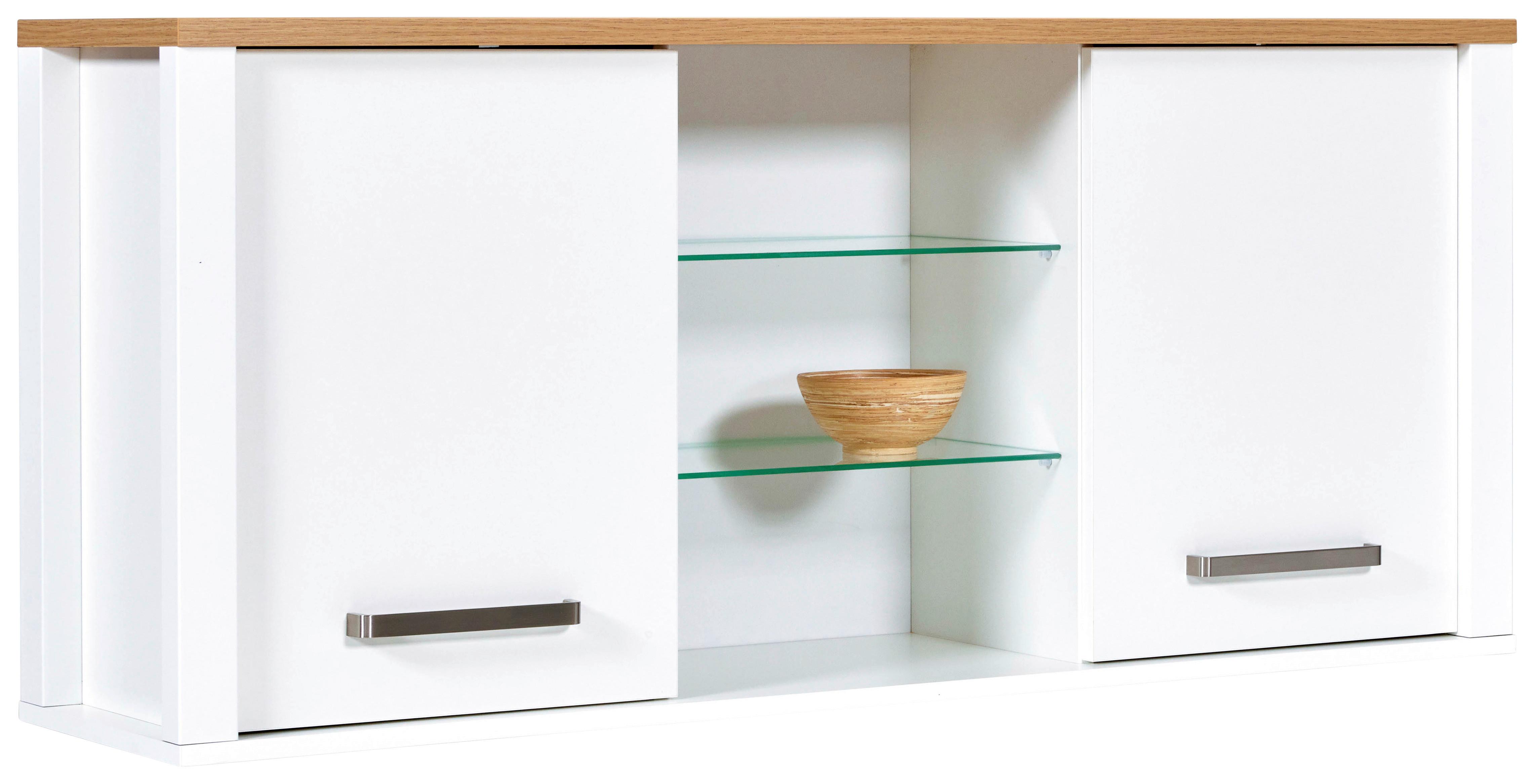Hängeschrank Sicilia Weiß/Eiche Artisan - Silberfarben/Weiß, MODERN, Glas/Holzwerkstoff (130,3/57,5/33cm) - Mömax