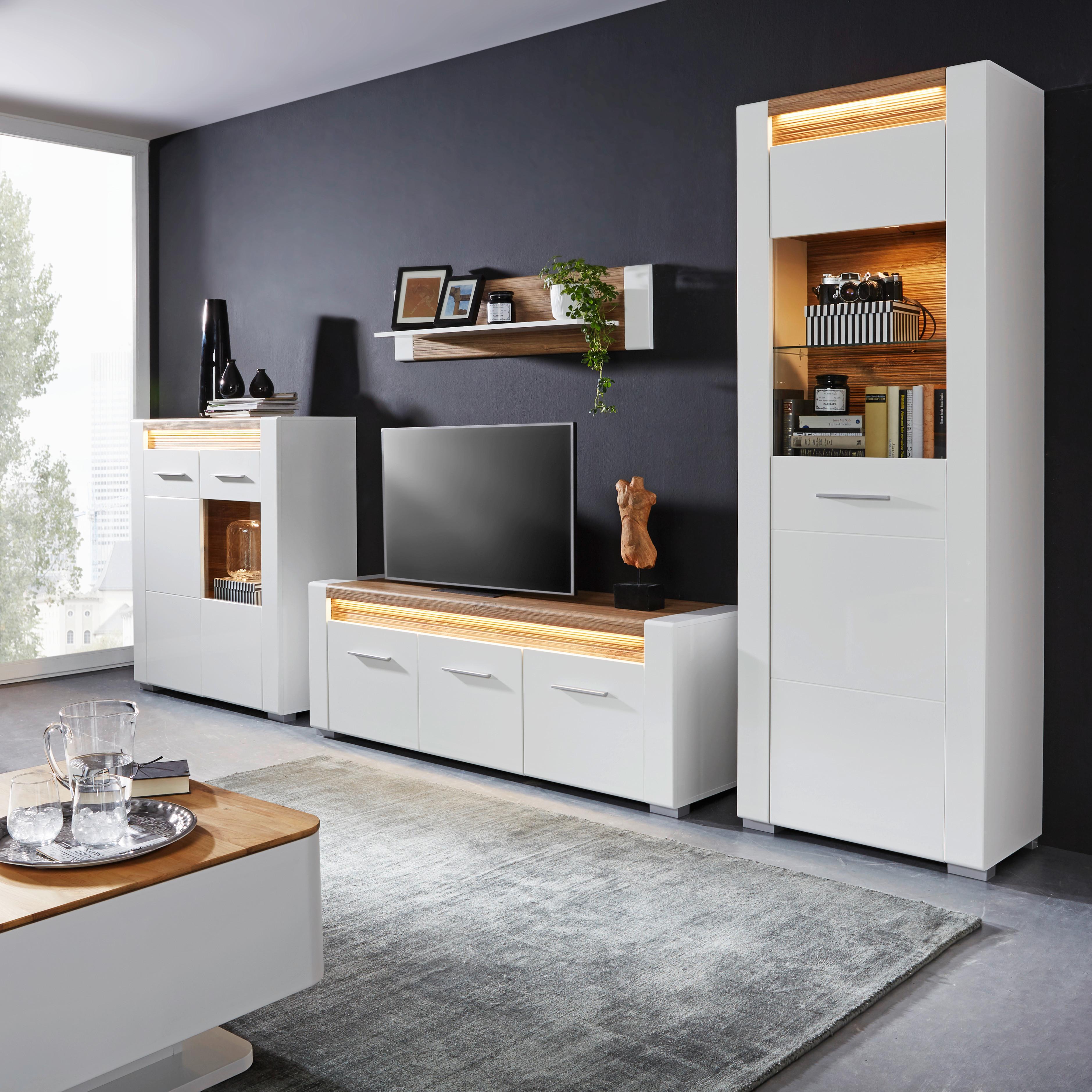 MEDIABÄNK LEONARDO - vit/kromfärg, Modern, metall/trämaterial (160/56/45cm) - Mömax