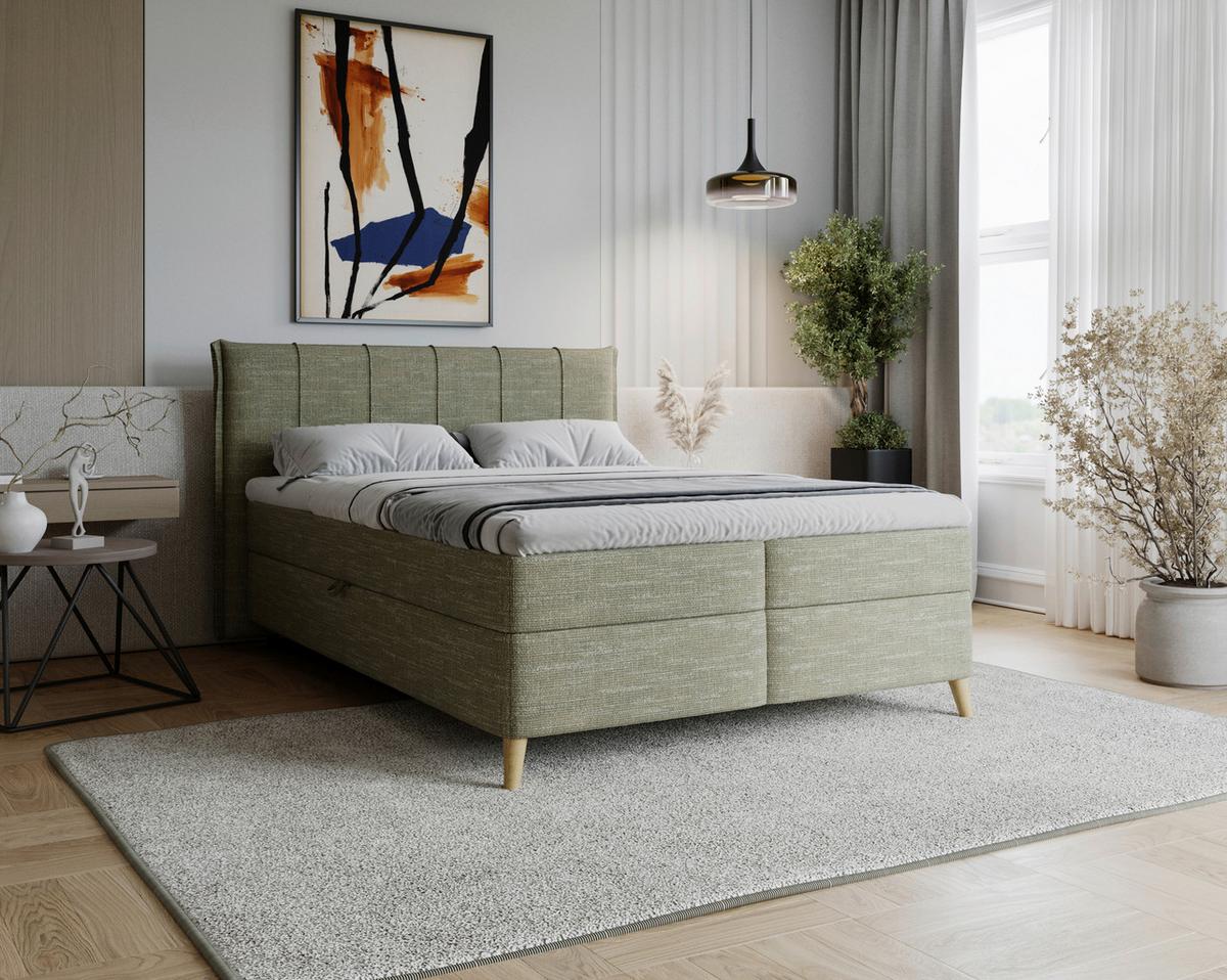 Boxbett Veloria Grün ca. 140x200cm - Schwarz/Grün, KONVENTIONELL, Textil/Metall (140/200cm) - Based