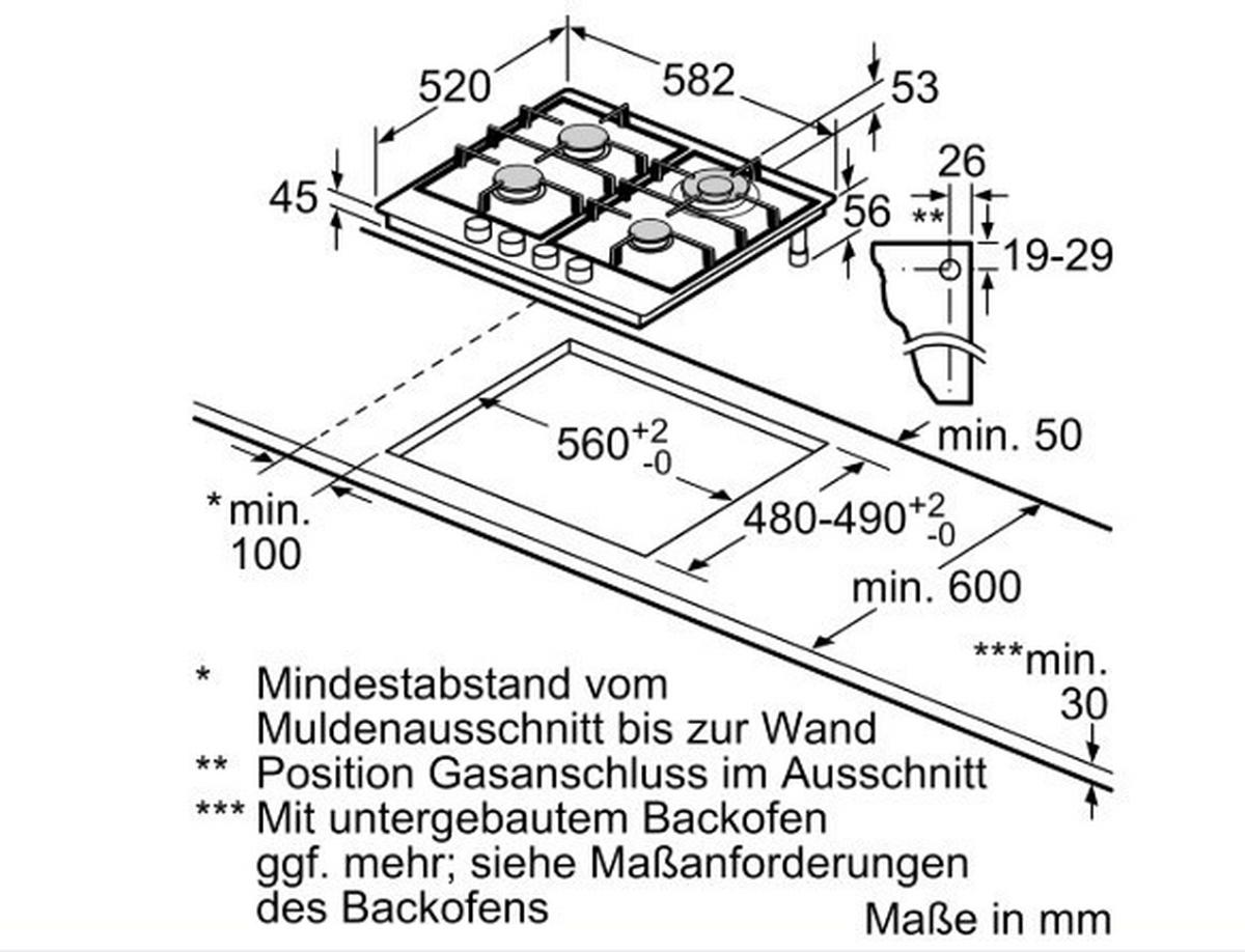 Gaskochfeld EC6A5HB90D EC6A5HB90D - Edelstahlfarben (58,2/5,3/52cm) - Siemens