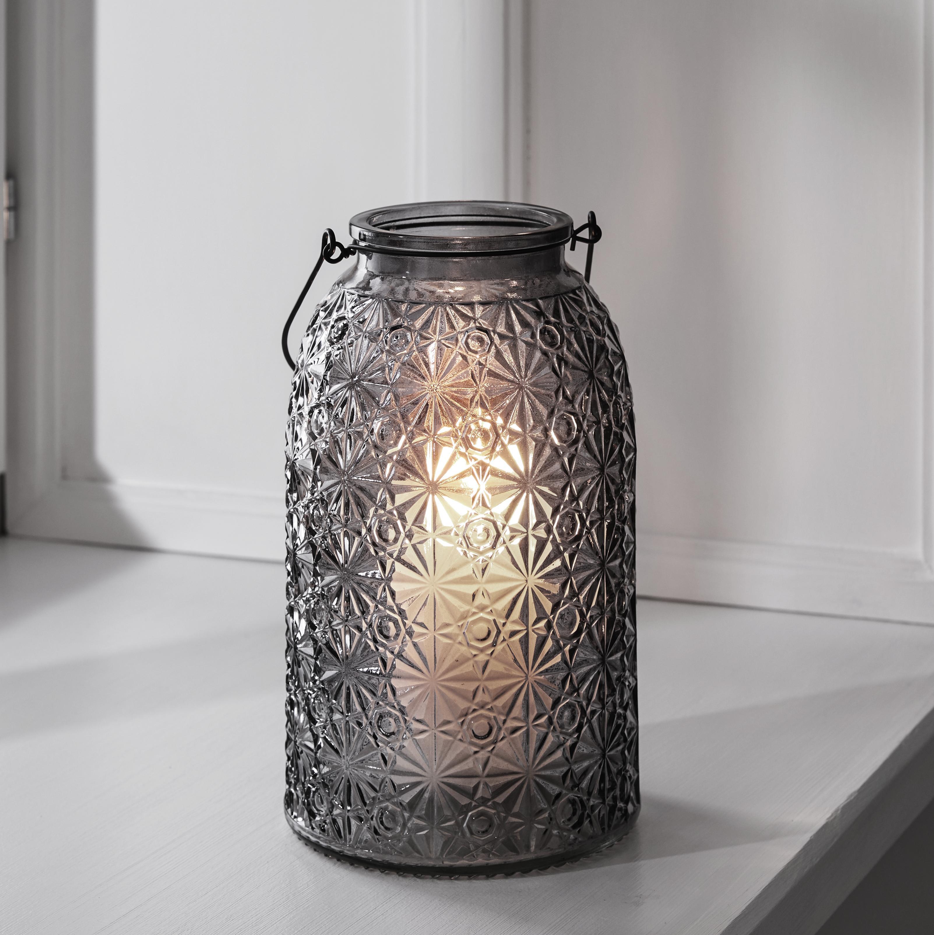 Windlicht in Dunkelgrau Ø/H ca. 14,3/24 cm 'Finja' - Dunkelgrau, MODERN, Glas (14,3/24cm) - Bessagi Home