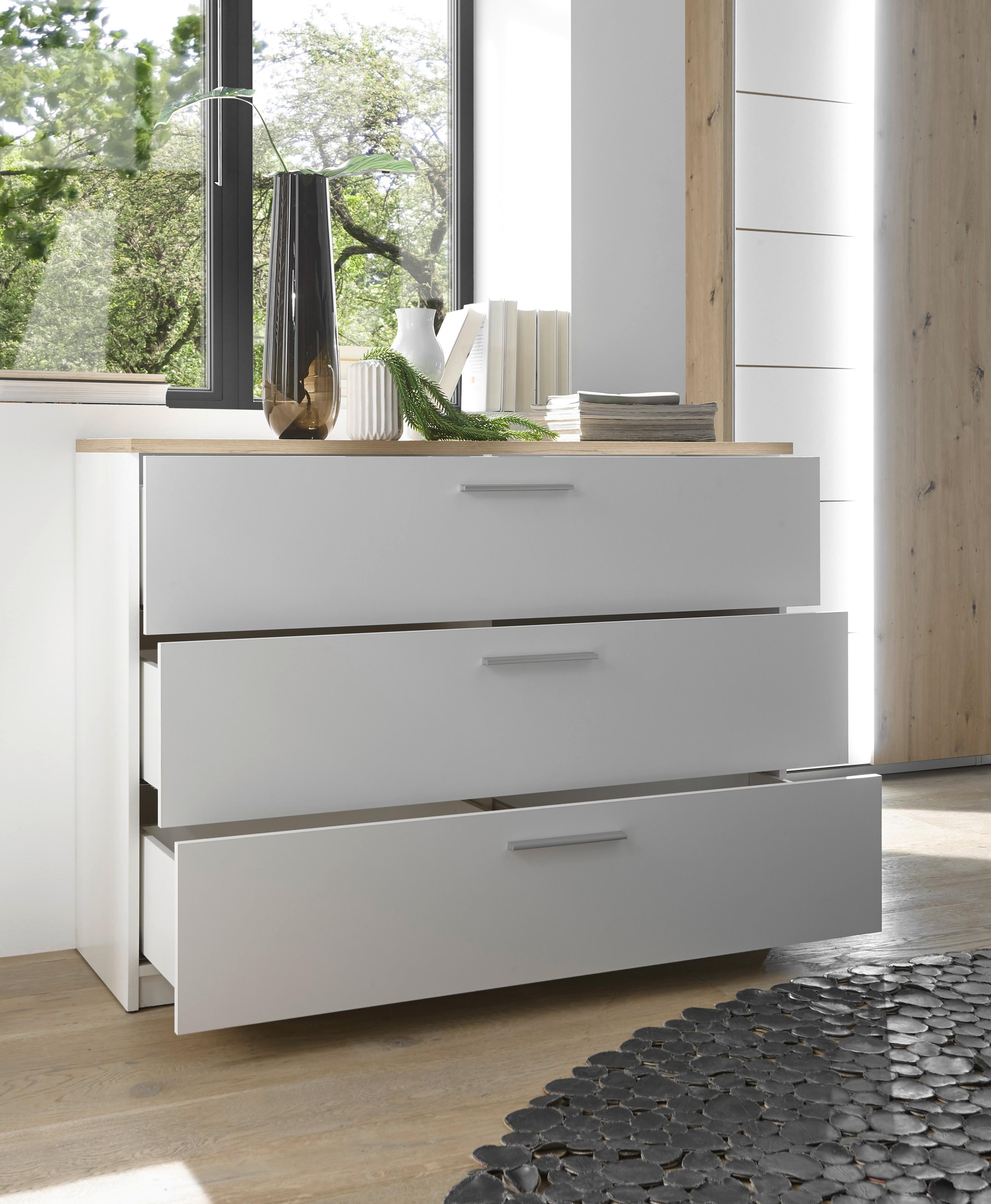Komoda Sizilia, Bela, Hrast - črna/bela, Moderno, umetna masa/leseni material (120/87/38cm) - Premium Living