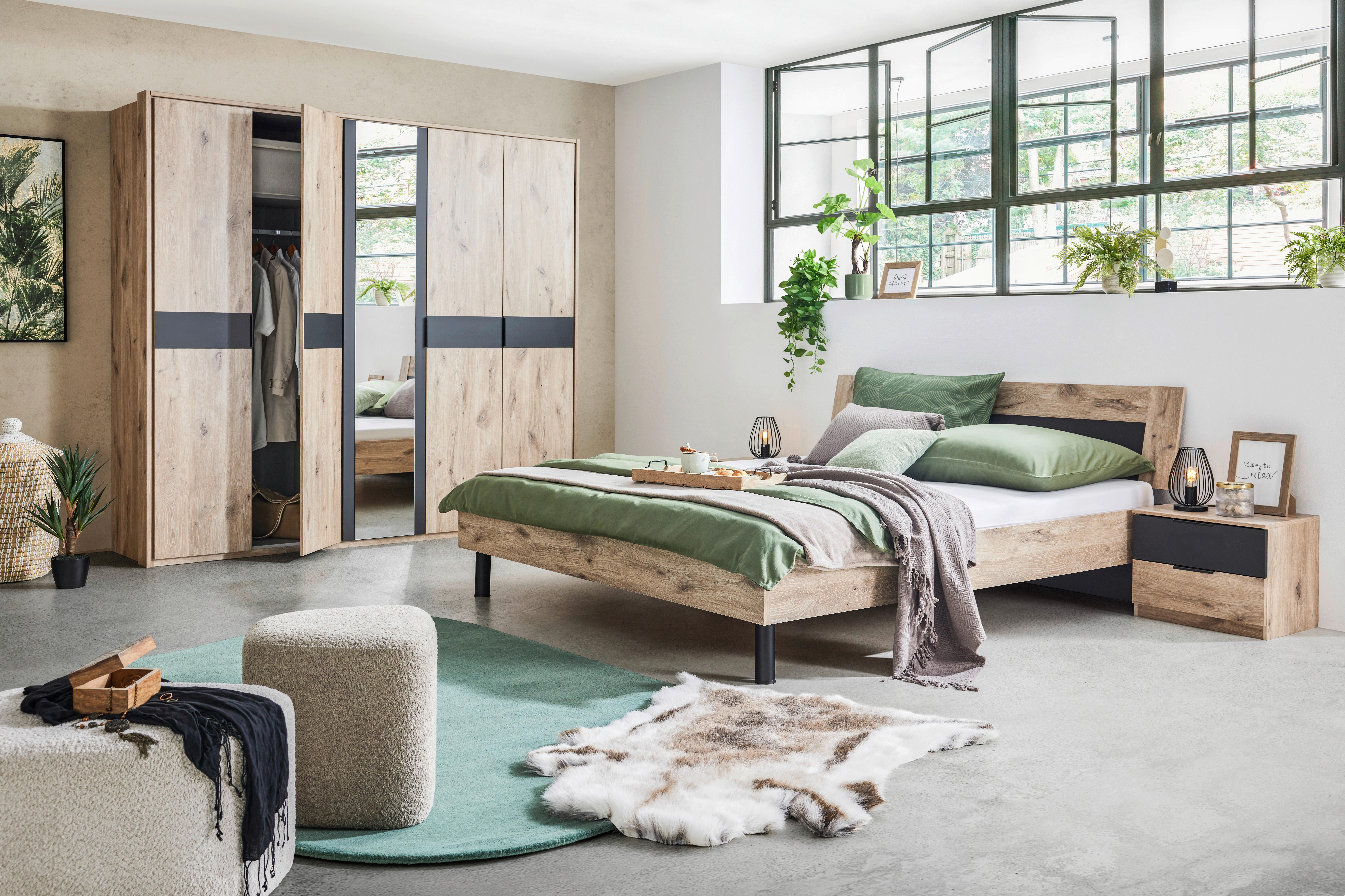Schlafzimmer Bergamo Graphit/Eichefarben, 3-teilig - Eichefarben/Graphitfarben, Konventionell, Holzwerkstoff - Based