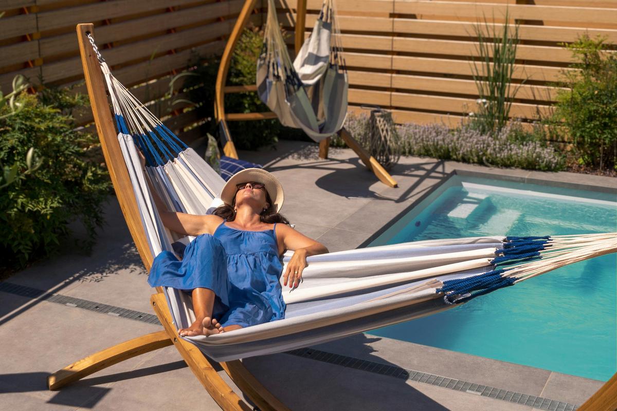 Hängematte Classic Double Hammock Outdoor Blau/Weiß - Blau/Weiß, KONVENTIONELL, Textil (160/350cm) - La Siesta