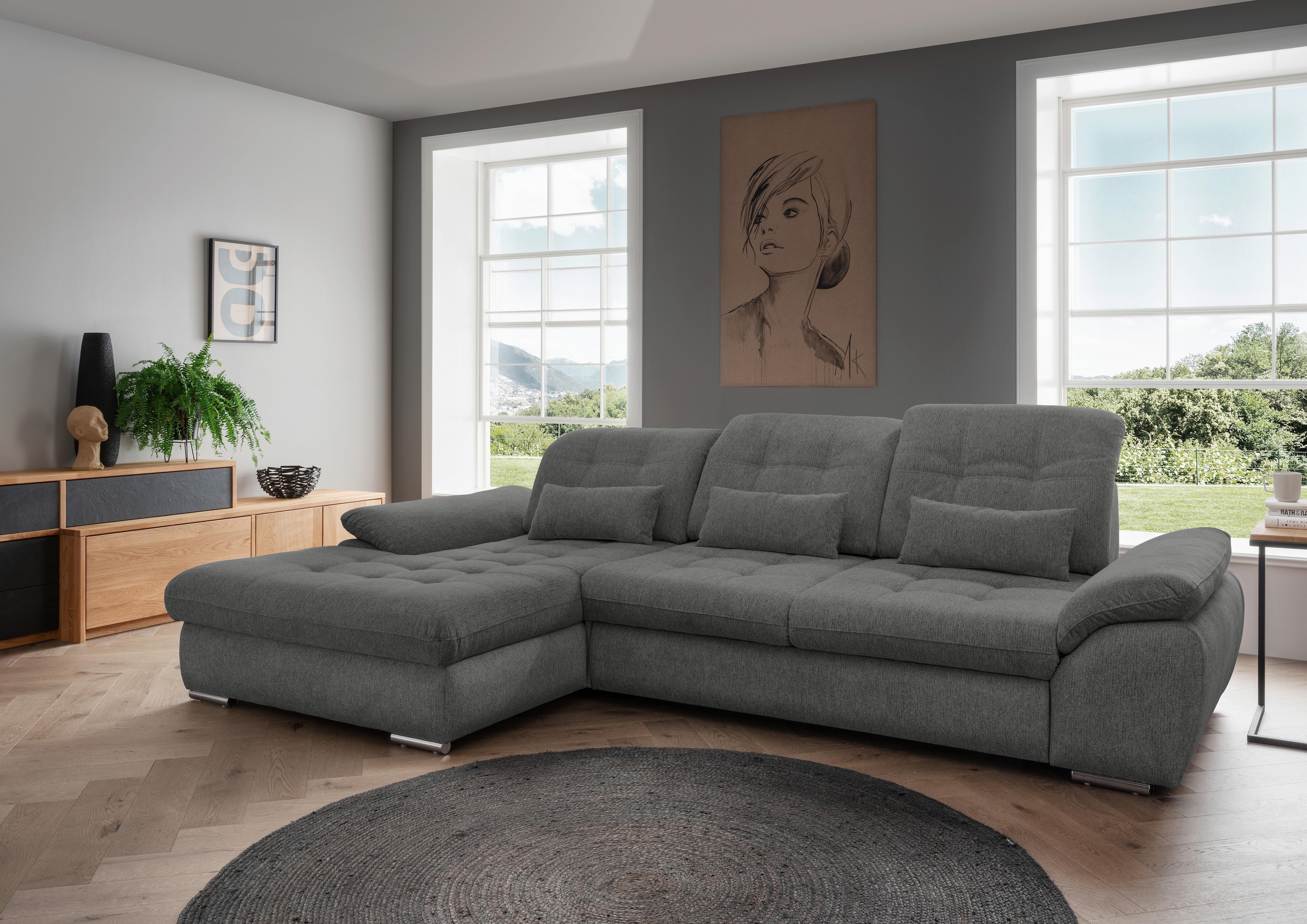 Ecksofa Rigatti mit Bettkasten ca. 184x314 cm Graubraun - Chromfarben/Graubraun, MODERN, Textil/Metall (184/314cm) - Livetastic