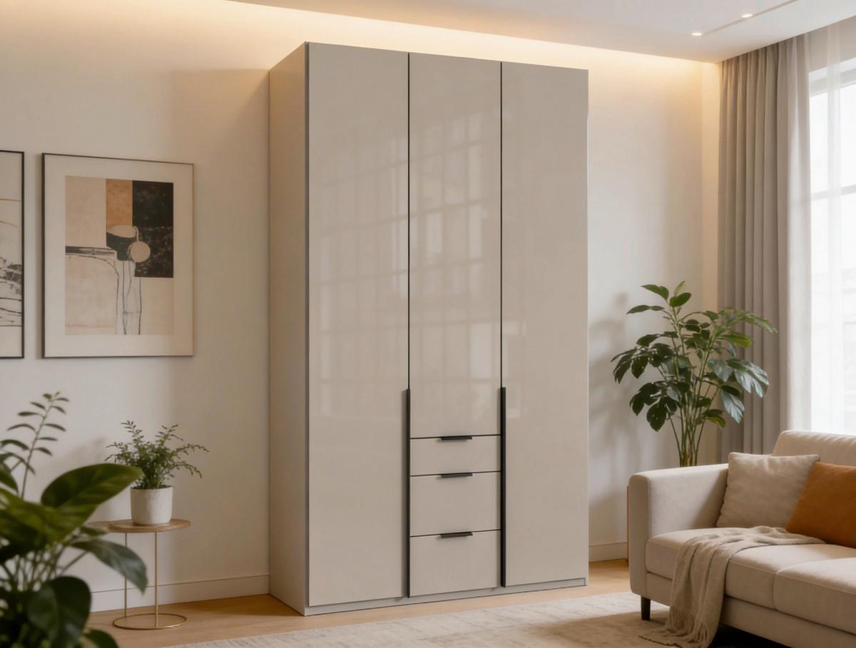 Ormar S Klasičnim Staklenim Vratima New York - sahara/siva, Konvencionalno, staklo/drvni materijal (135/236/58cm) - Premium Living