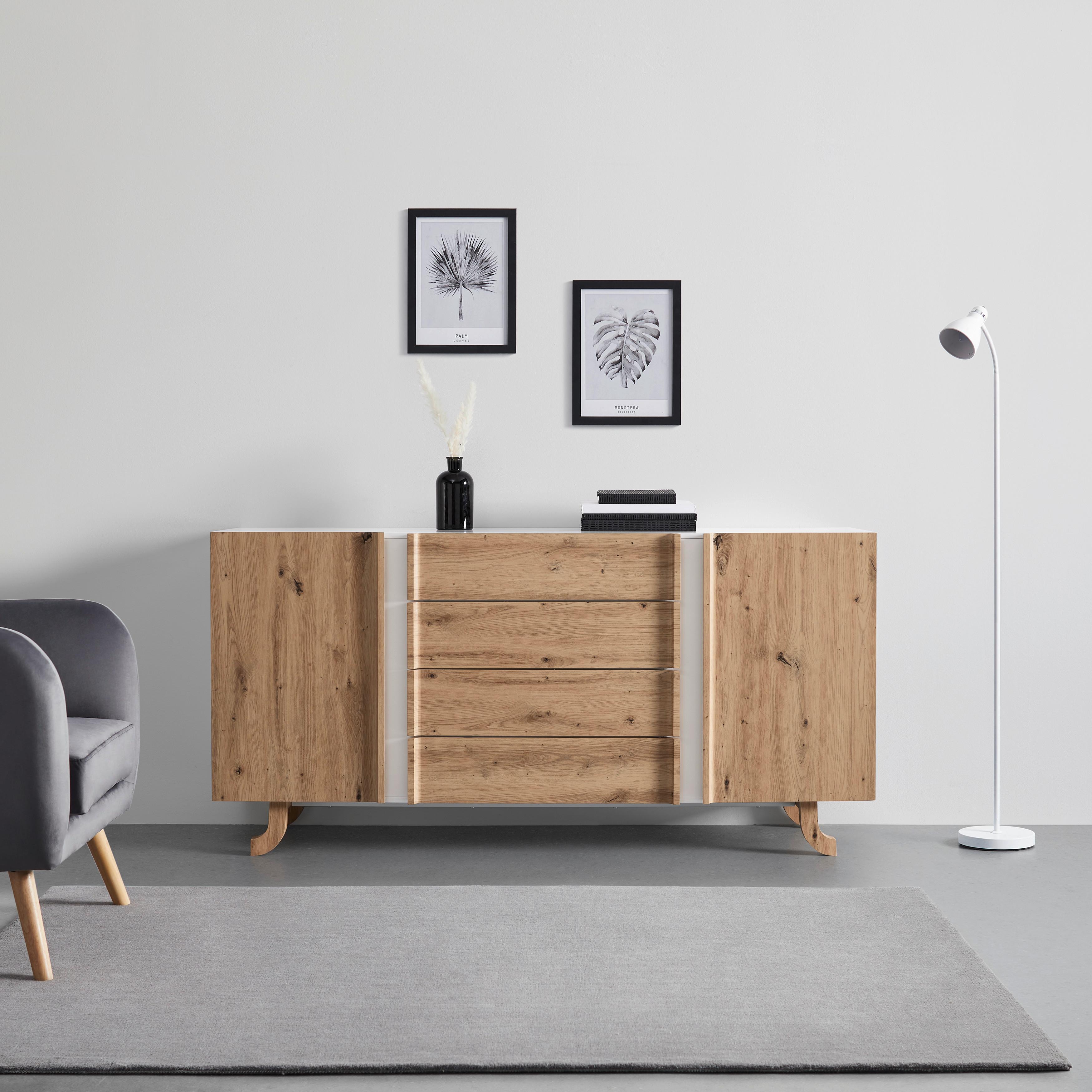 Sideboard Vira Kieferfarben/Weiß Echtholz - Weiß/Kieferfarben, MODERN, Holz (172/85/43cm) - Bessagi Home