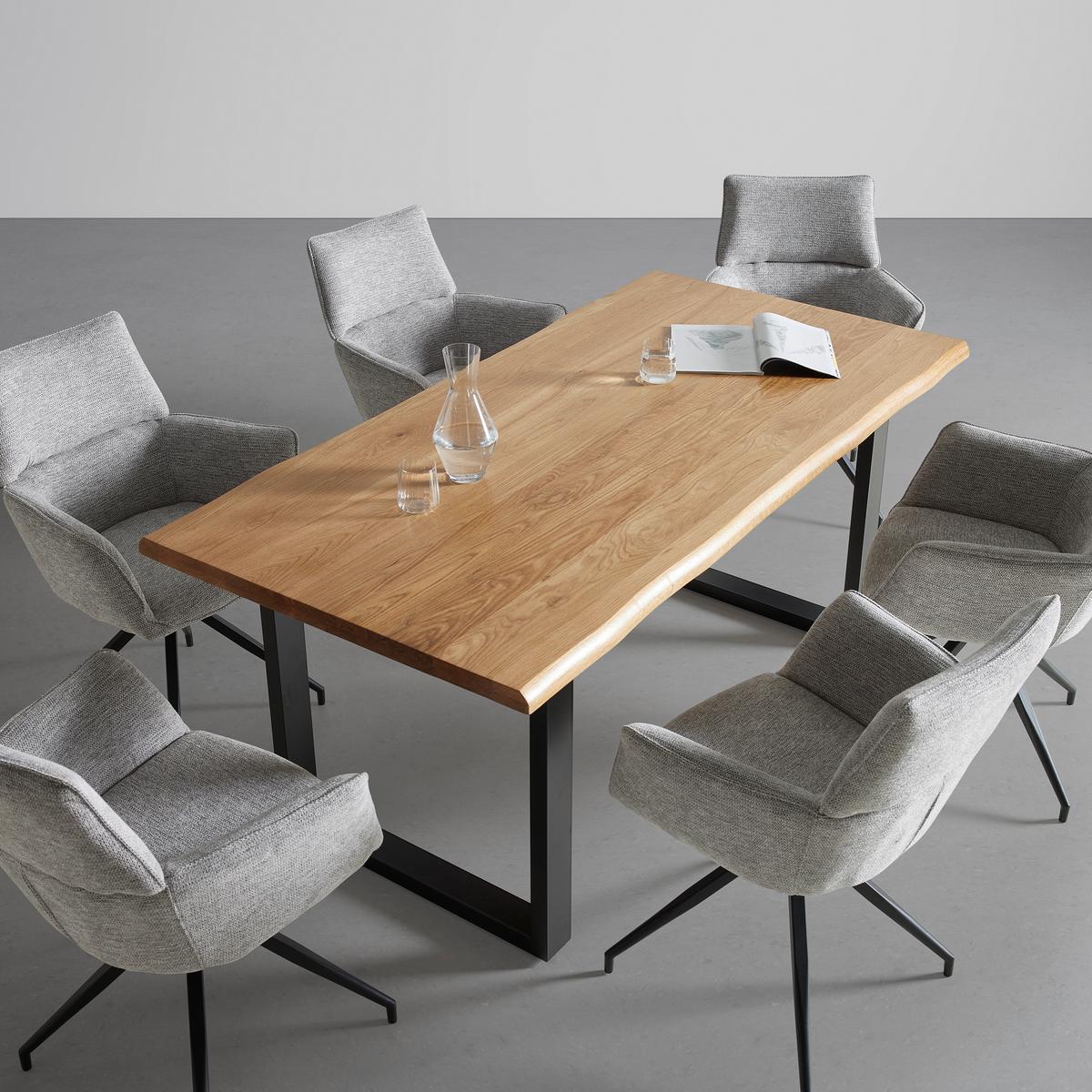 Esstisch Len in Holz Eiche massiv ca. 180x90 cm - Eichefarben/Schwarz, MODERN, Holz/Metall (180/90/76cm) - Bessagi Home
