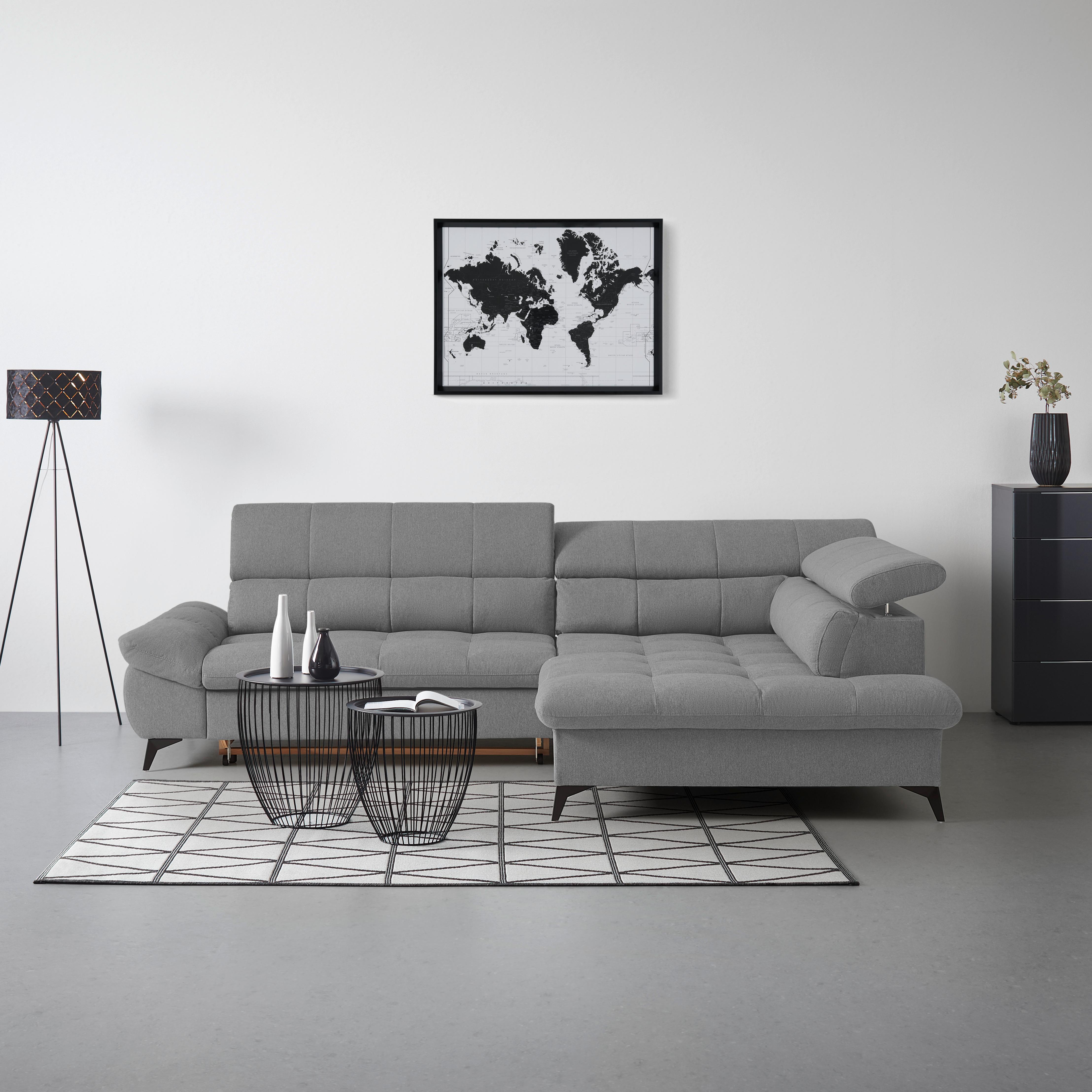 Wohnlandschaft Alberto Anthrazit - Anthrazit/Schwarz, MODERN, Textil/Metall (296/201cm) - Mömax