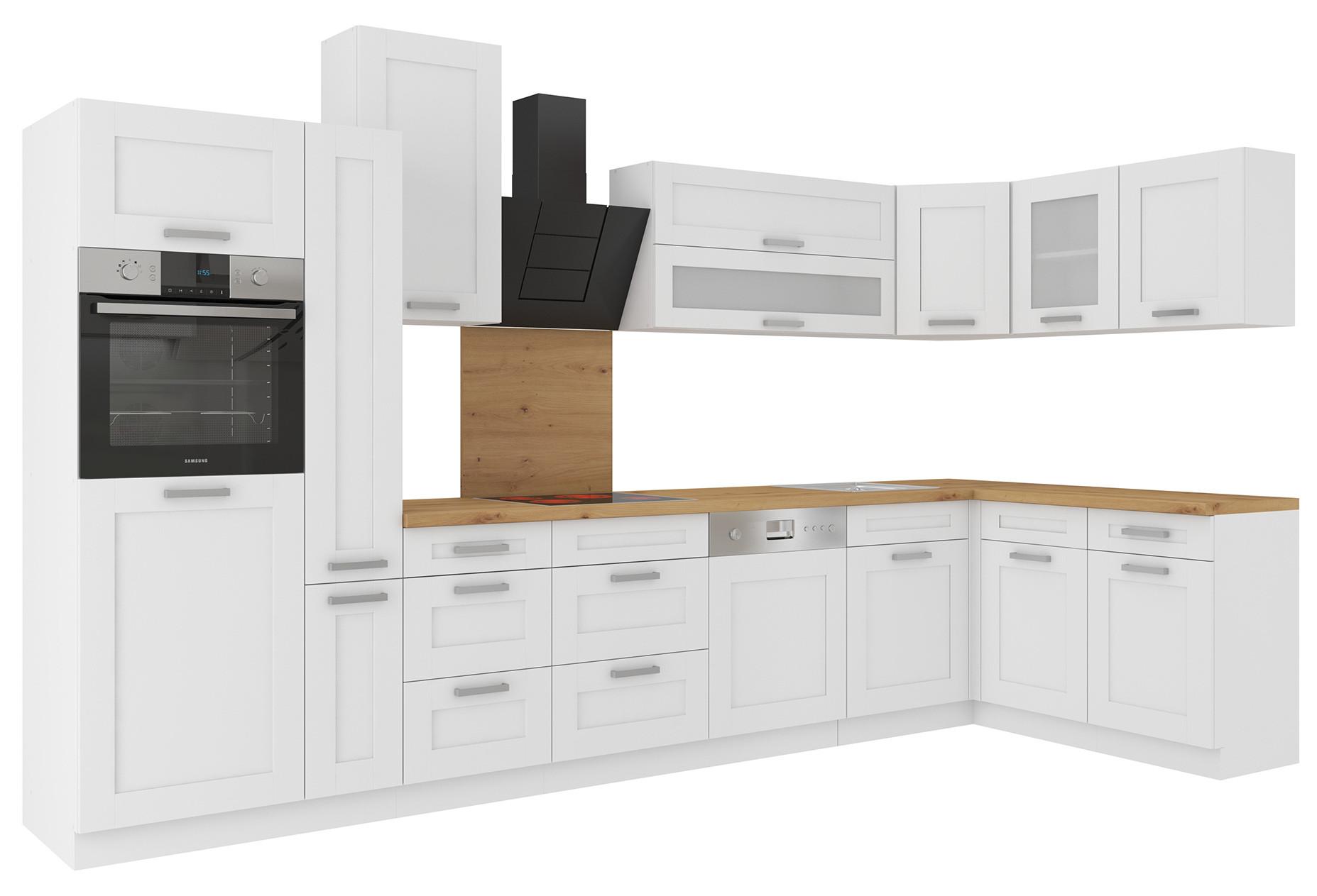 Kuhinjski Blok Luisa - bijela/srebrne boje, Romantik / Landhaus, staklo/drvni materijal (370/160cm)