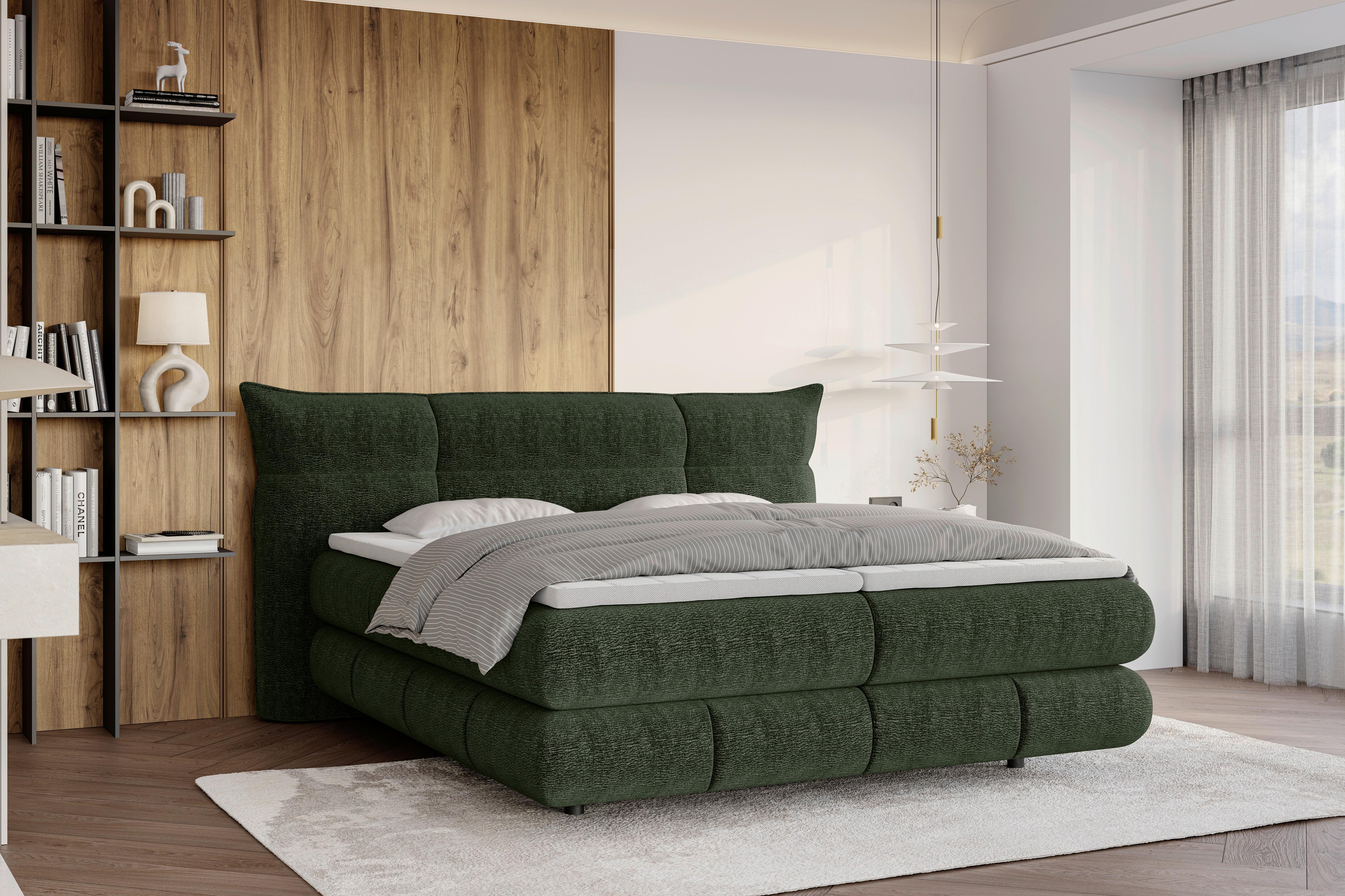 Boxspringbett Auris Grün ca. 180x200cm - Schwarz/Grün, KONVENTIONELL, Kunststoff/Textil (180/200cm) - Sembella