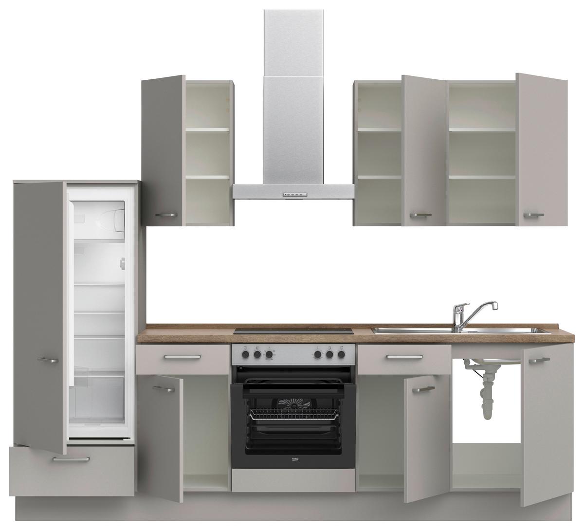 Küchenblock Touch Low m. Geräten Grau - Eiche dunkel/Edelstahlfarben, MODERN, Holzwerkstoff/Metall (270cm) - Nobilia