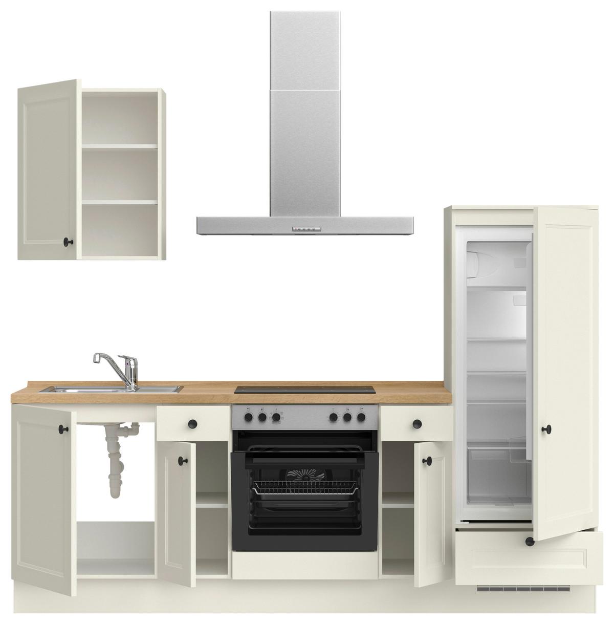 Küchenblock Cascada Low m. Geräten Weiß - Eichefarben/Schwarz, MODERN, Holzwerkstoff/Metall (240cm) - Nobilia