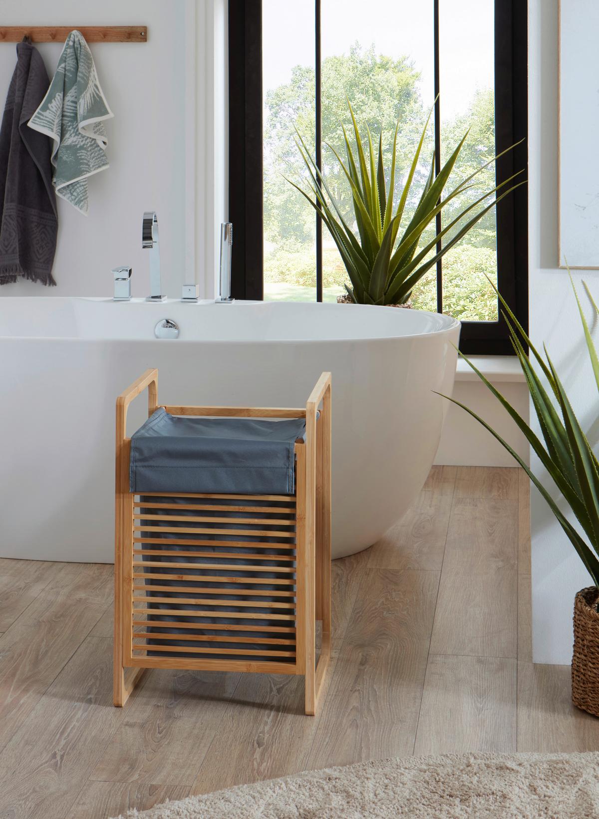 WÄSCHEKORB KLEINMÖBEL - Eichefarben/Grau, Design, Holzwerkstoff/Textil (31,8/75,5/60,6cm) - MID.YOU