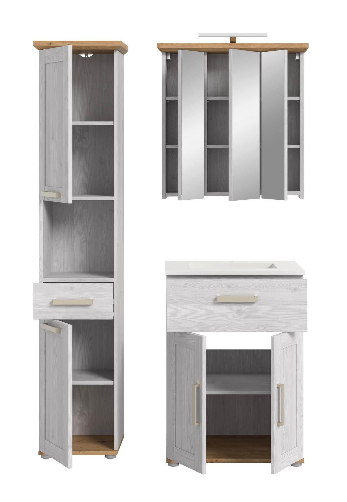 Badezimmer Verona Lärchenfarben/Eiche Artisan - Silberfarben/Lärchefarben, Trend, Glas/Keramik (108cm) - MID.YOU