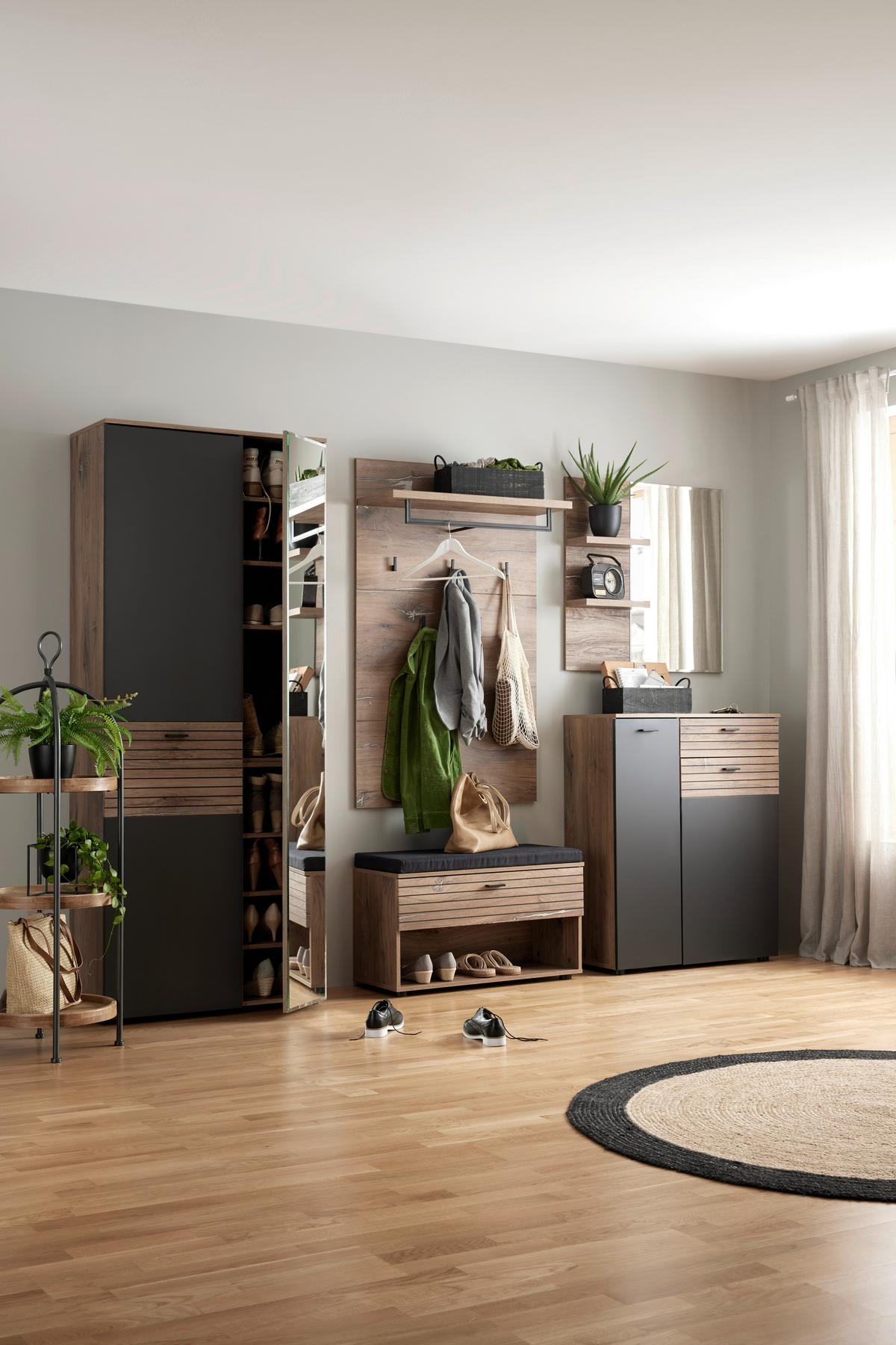 Schuhschrank in Eichefarben/Graphitfarben - Eichefarben/Graphitfarben, Modern (82/103/38cm) - Premium Living