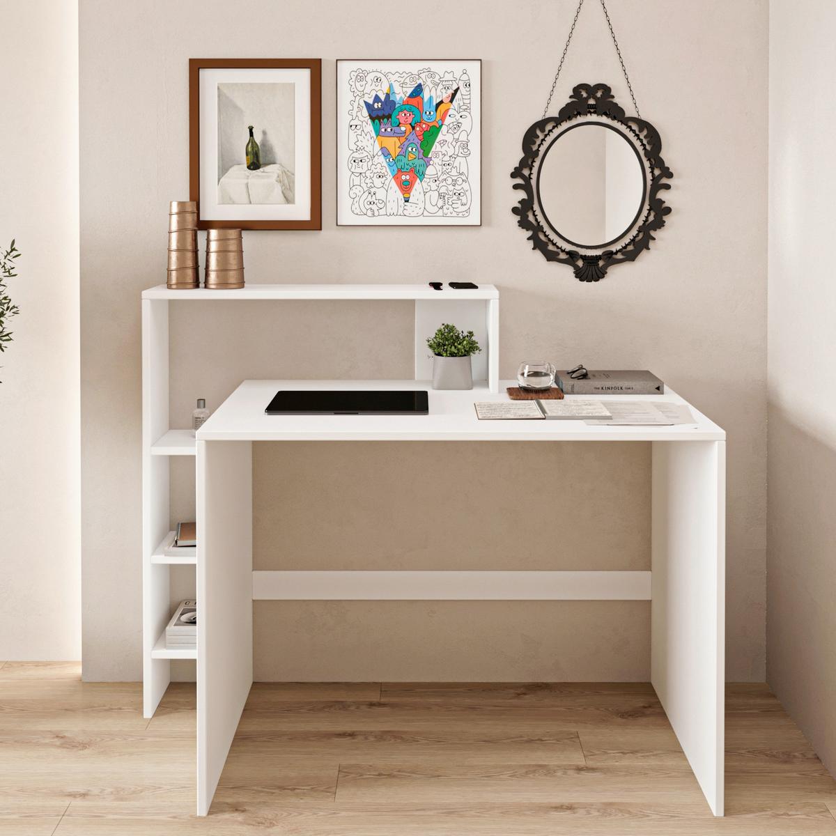 Schreibtischkombination Amber Weiß ca. 120x55x96cm - Weiß, Design, Holzwerkstoff (120/55/96cm) - Livetastic