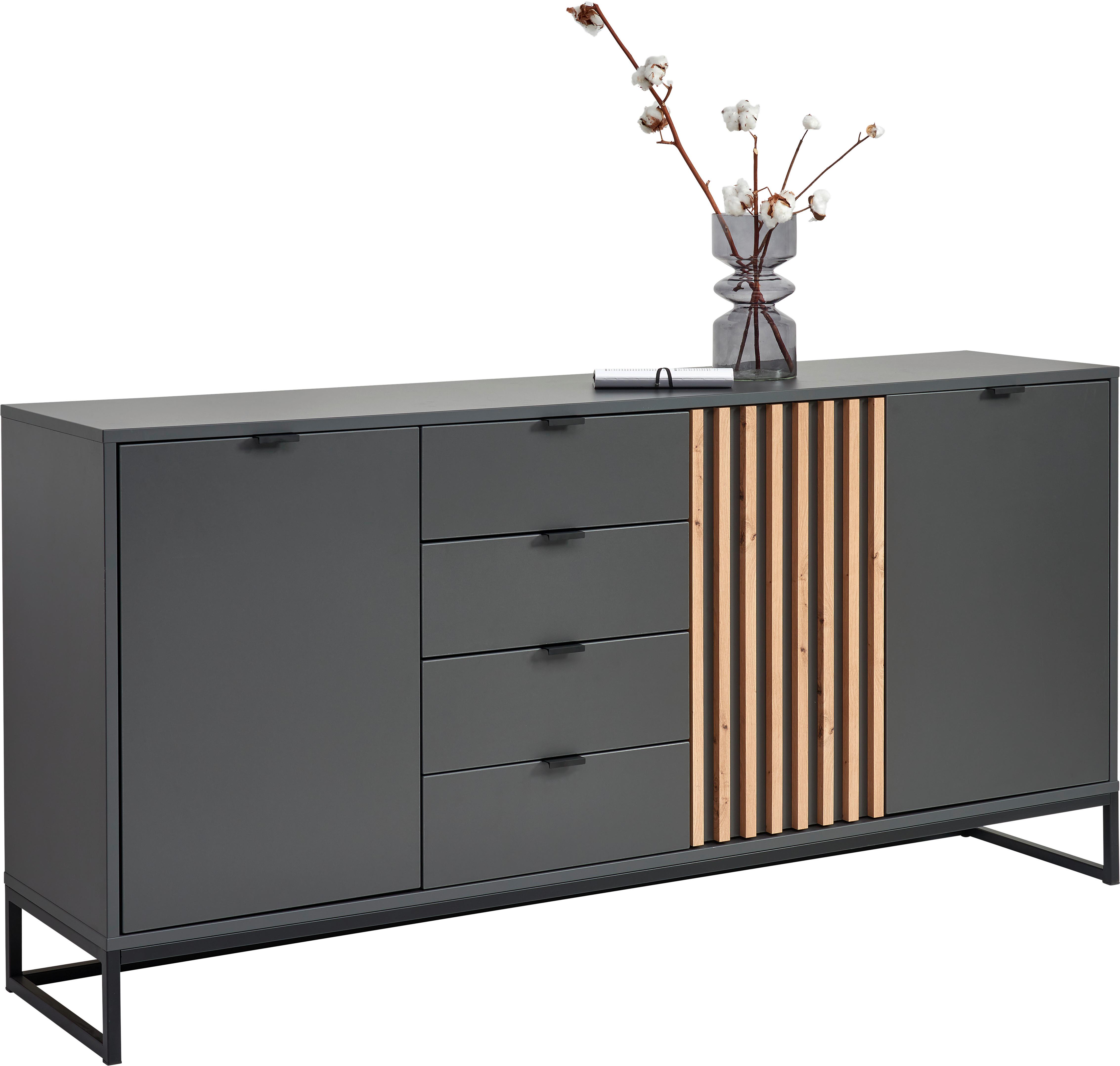 KOMODA SZEROKA PHIL -EXKLUSIV- - czarny/kolor grafitowy, Modern, materiał drewnopochodny/metal (177,1/85,4/40cm) - Voleo