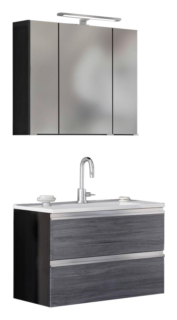 Badezimmer in Silber/ Eichefarbe 'Arezzo' - Eichefarben/Silberfarben, Basics, Holzwerkstoff/Stein (80cm) - Held