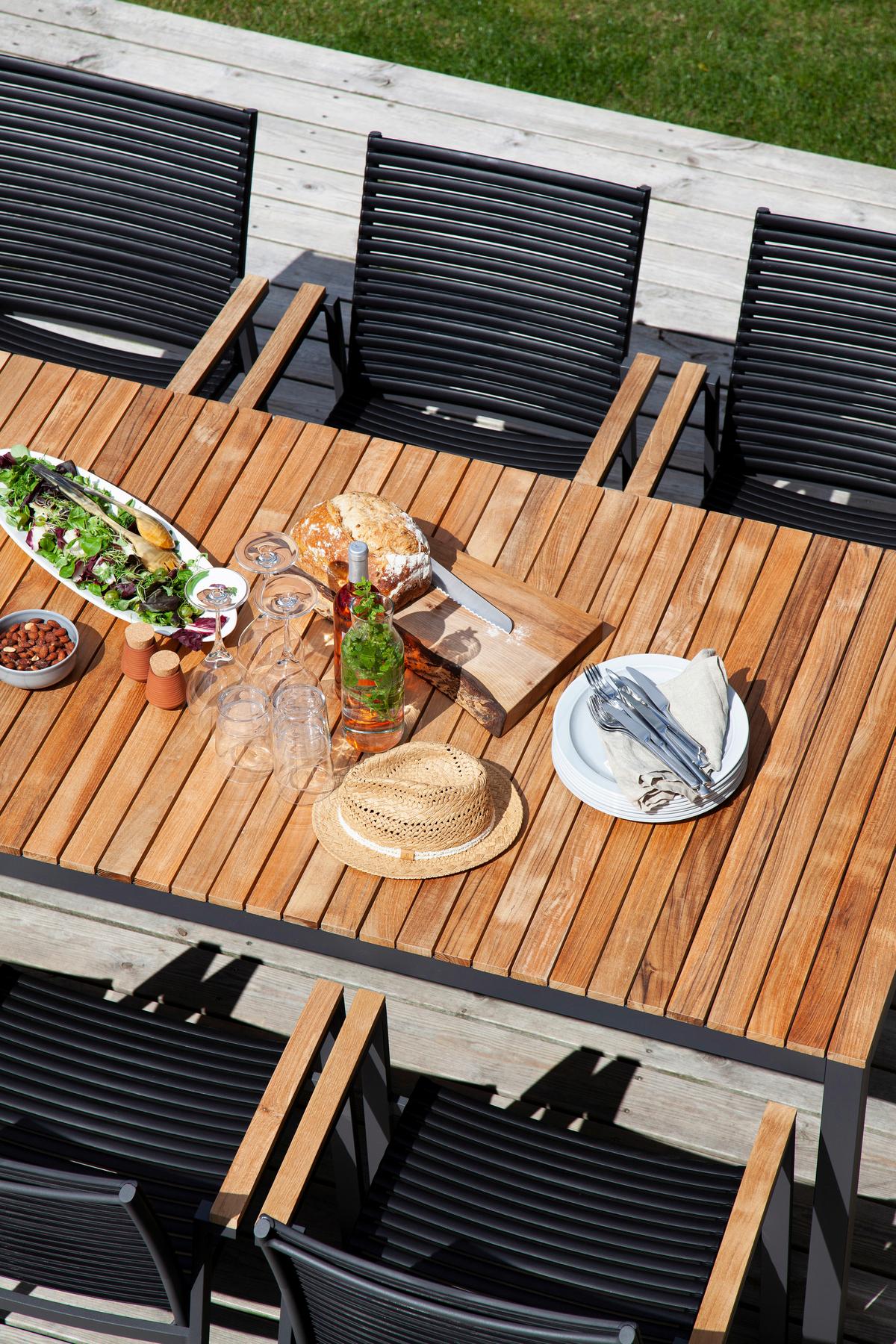 Gartentischgruppe Mood Extreme 7-tlg. Anthrazit/Teak - Anthrazit/Schwarz, Natur, Holz/Kunststoff (209/84/150cm) - Gardenson