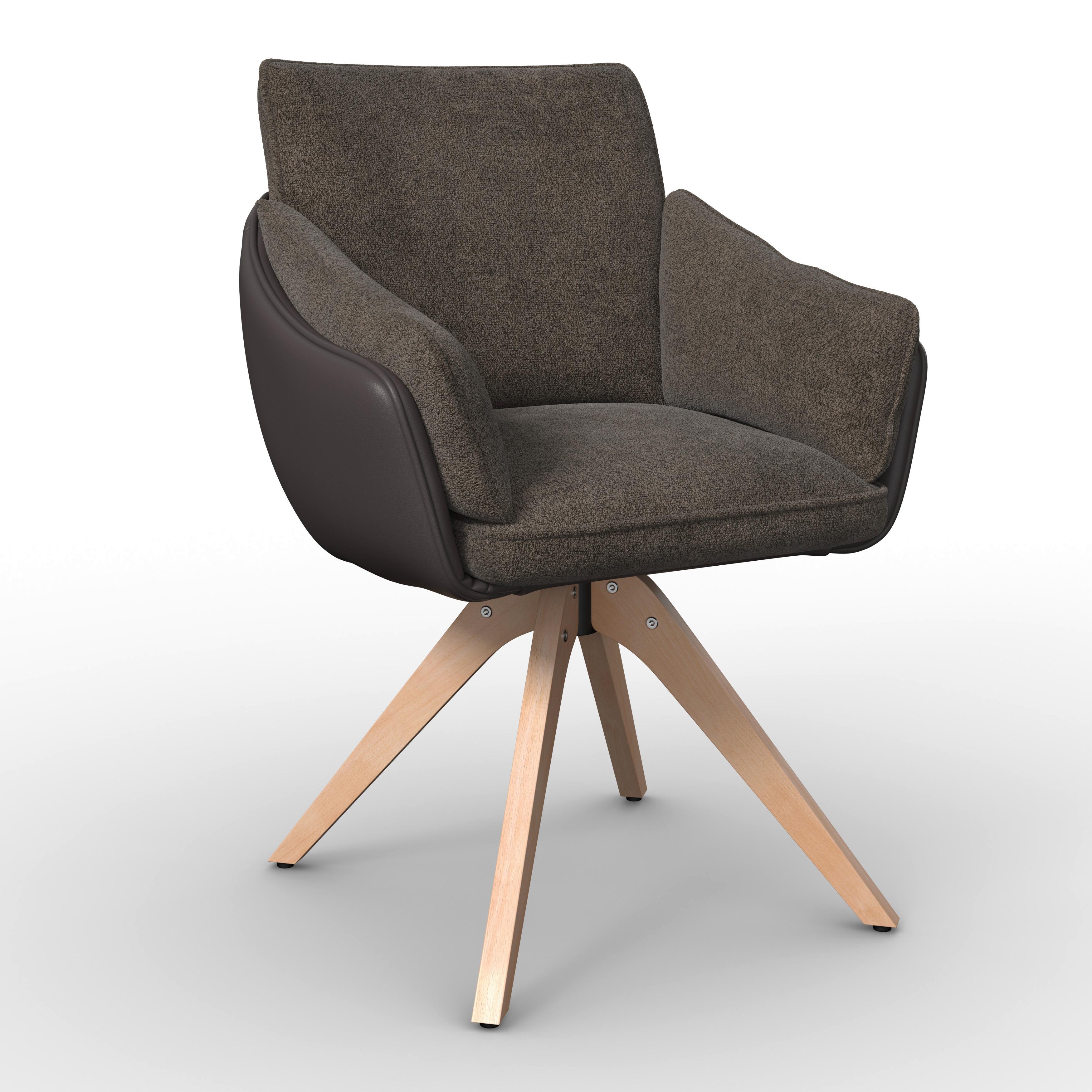 Armlehnstuhl Alja Braun Bouclé/Mikrofaser Drehbar - Buchefarben/Braun, MODERN, Holz/Textil (66/89/62cm) - Bessagi Home