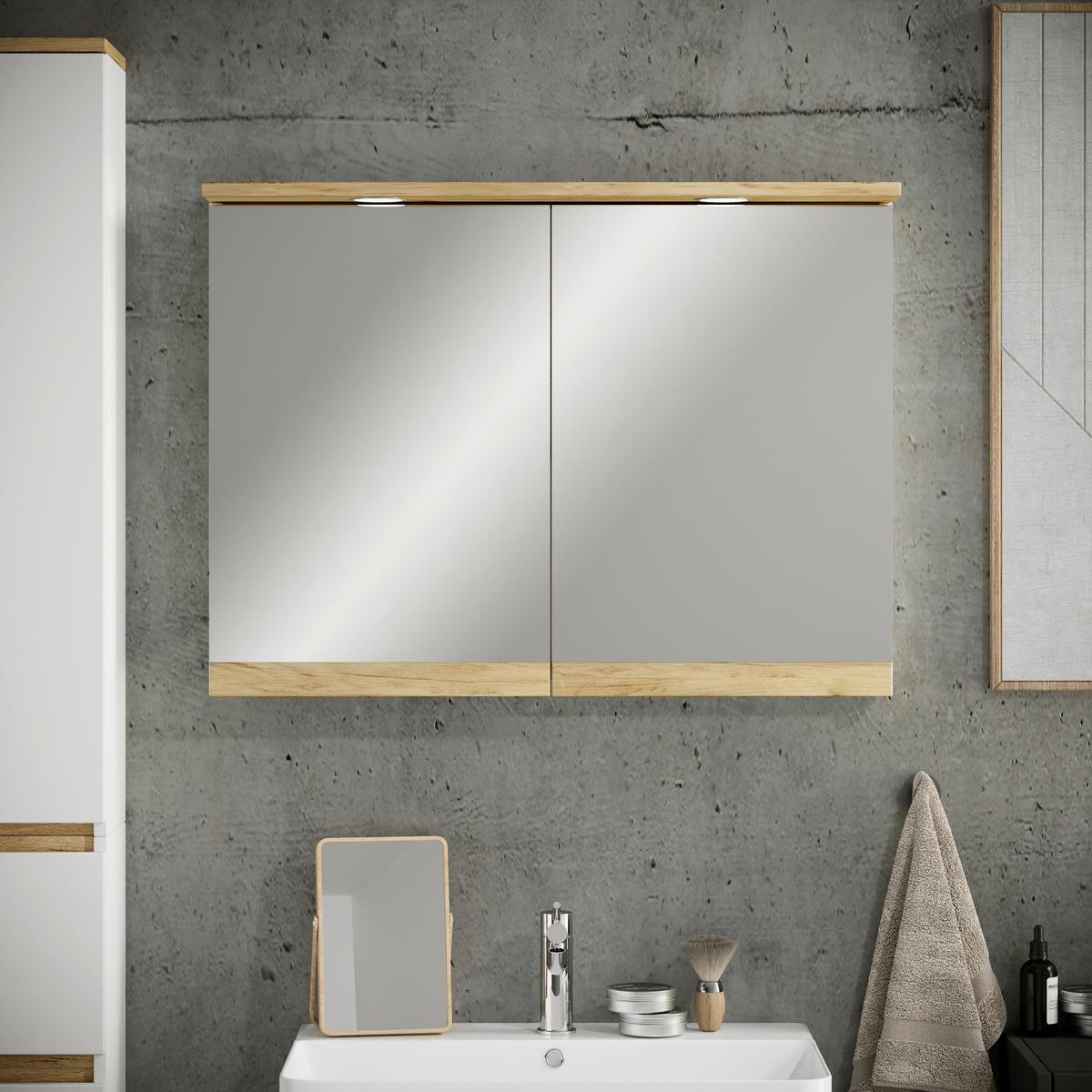 Spiegelschrank Cosila - Honigeiche/Weiss, Trend, Glas/Holzwerkstoff (80/59/23cm) - MID.YOU