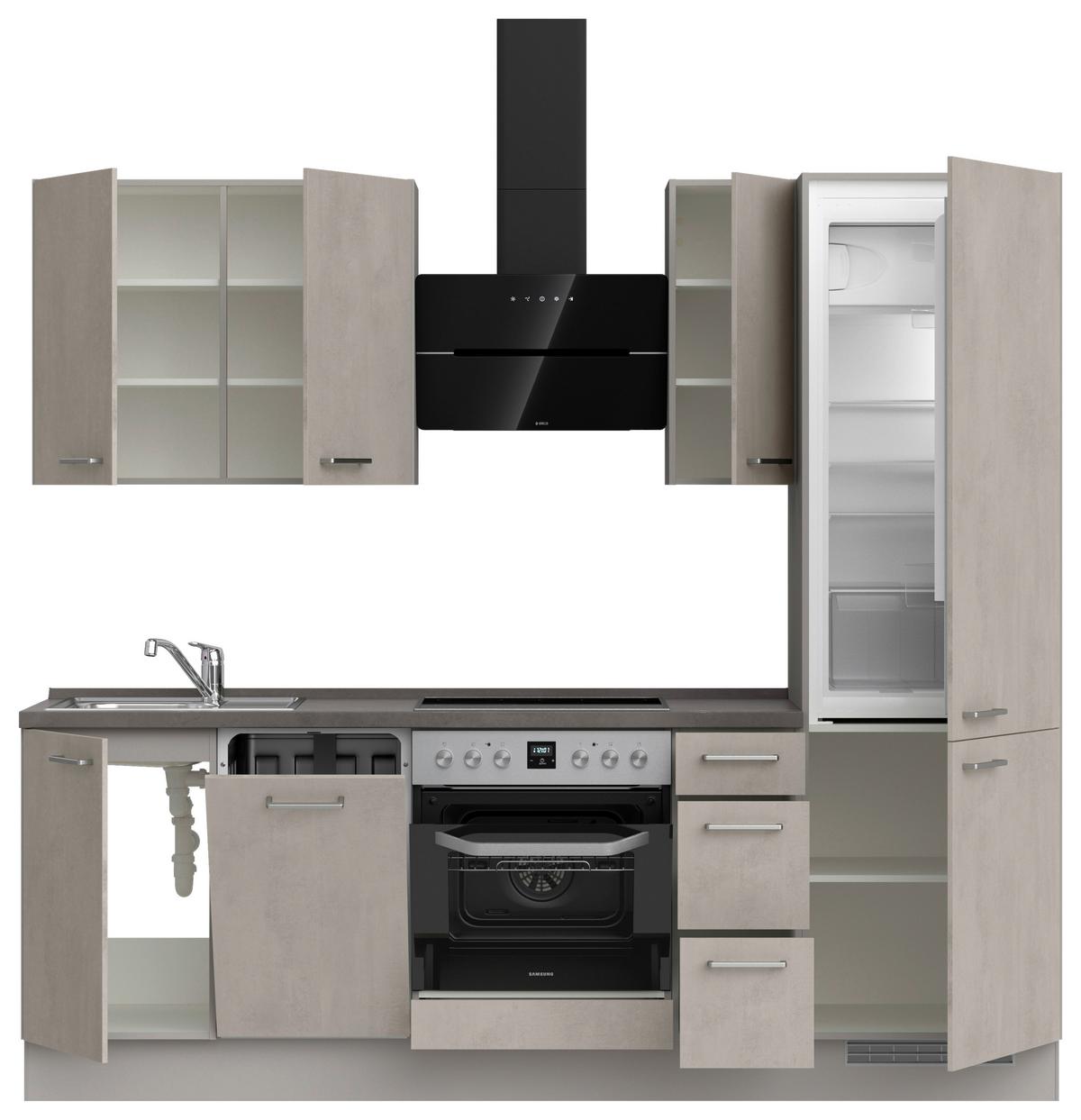 Küchenblock Riva High m. Geräten Grau - Schieferfarben/Edelstahlfarben, MODERN, Holzwerkstoff/Metall (240cm) - Nobilia