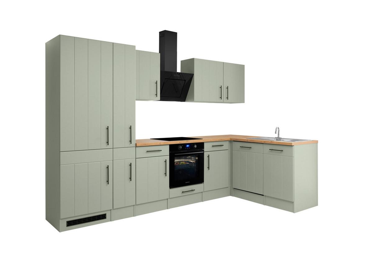 Eckküche Anton m. Geräte ca. 310x172cm Eiche/Schilfgrün - Schilfgrün/Wildeiche, Trend, Holzwerkstoff/Metall (310/172cm) - Respekta