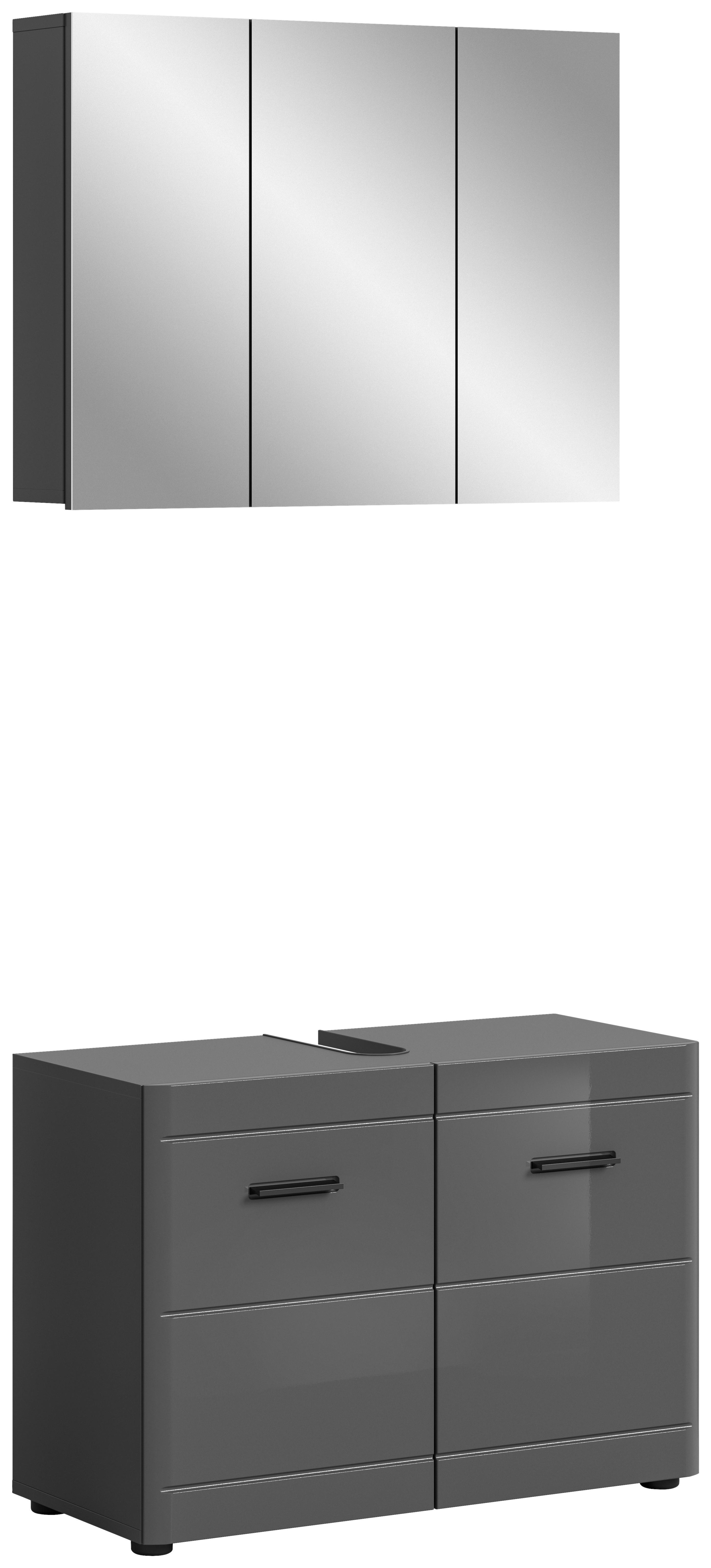 Badezimmer Soft 2-tlg. ca. 80 cm Grau hochglanz - Grau Hochglanz/Schwarz, MODERN, Holzwerkstoff (80cm) - MID.YOU