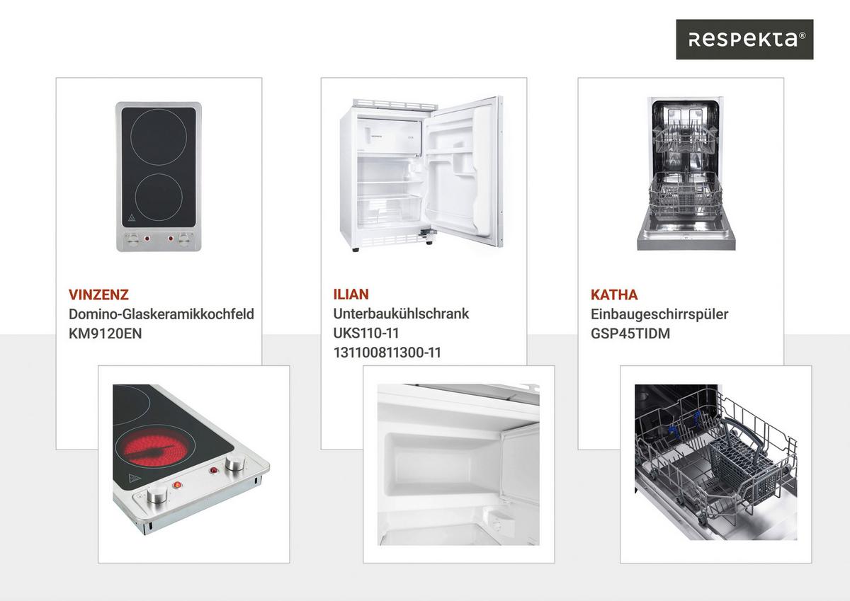 Küchenblock Oliver m. Geräten Grau - Eichefarben/Alufarben, Basics, Holzwerkstoff/Kunststoff (225cm) - Respekta