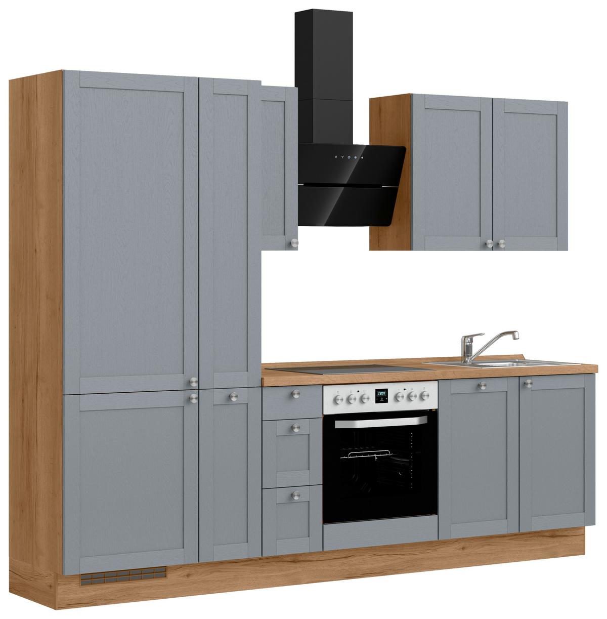 Küchenleerblock Frame High o. Geräte Blaugrau - Edelstahlfarben/Eichefarben, ROMANTIK / LANDHAUS, Holzwerkstoff/Metall (270cm) - Nobilia