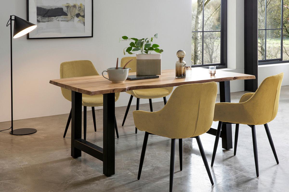 Set Naslanjačev Cord, Zlata, 2-Delni - zlate barve/črna, Moderno, kovina/tekstil (64/86/59cm) - Livetastic