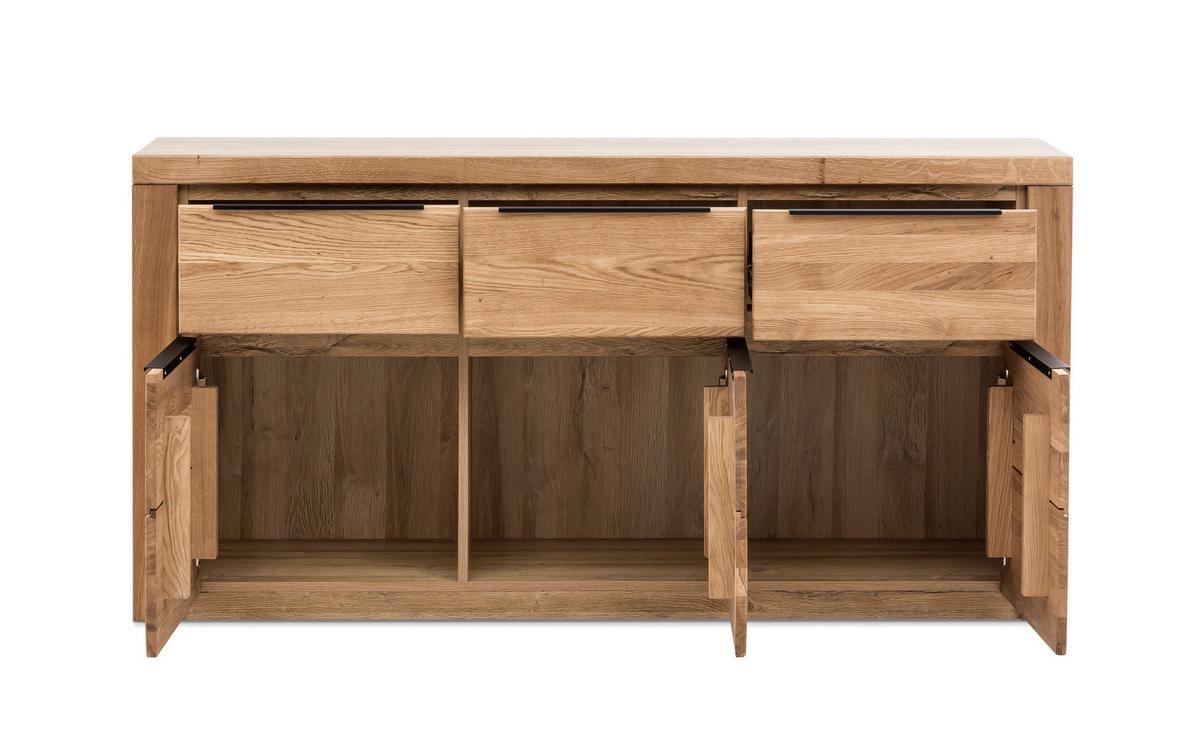 KOMODA SZEROKA GRETA - kolor dębowy/czarny, Natur, materiał drewnopochodny/metal (160/80/40cm) - Carryhome