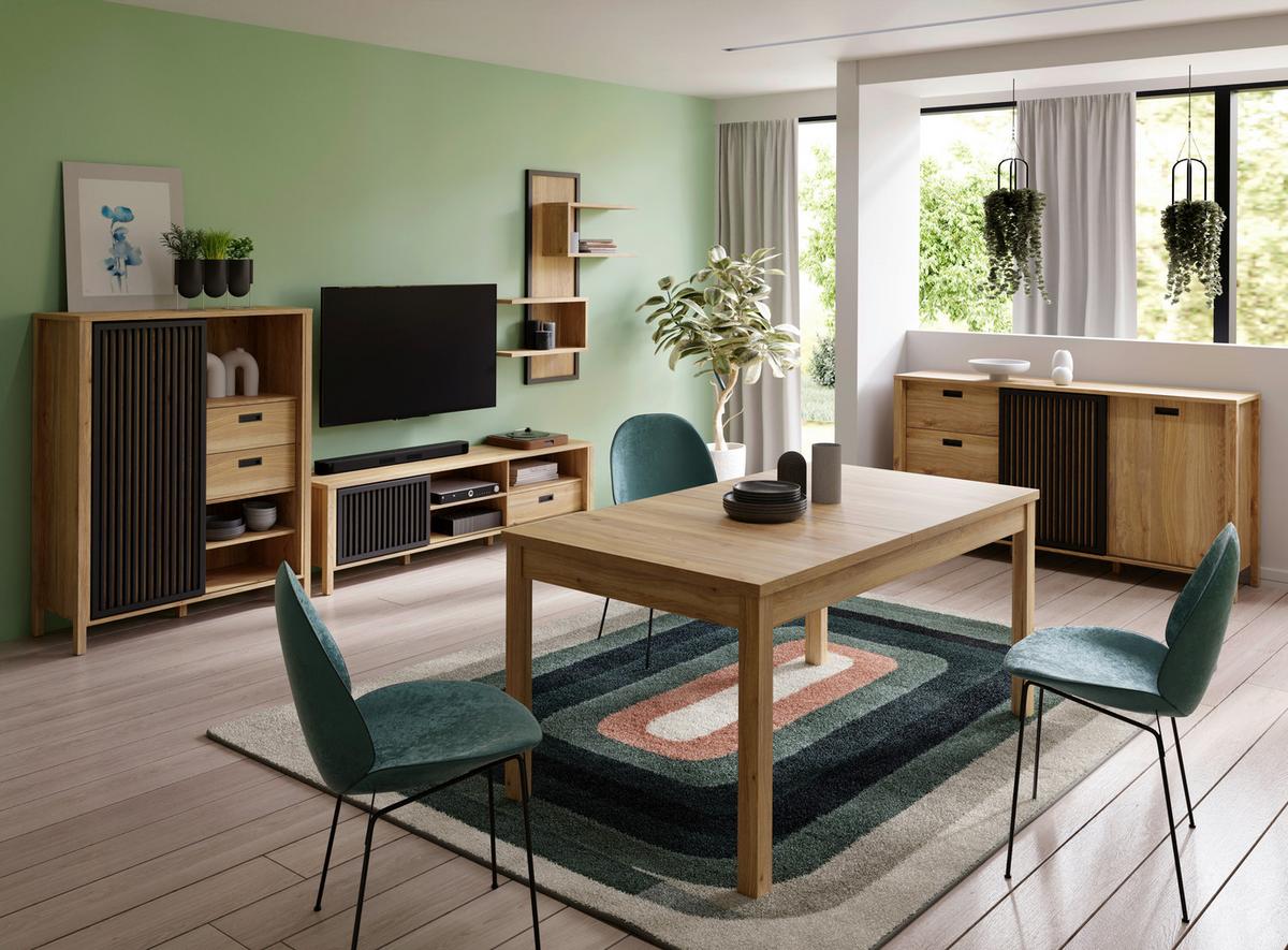 TV-Element Jytana Schwarz/Eichefarben - Eichefarben/Schwarz, Modern, Holzwerkstoff (174,8/49,9/40,2cm) - Premium Living